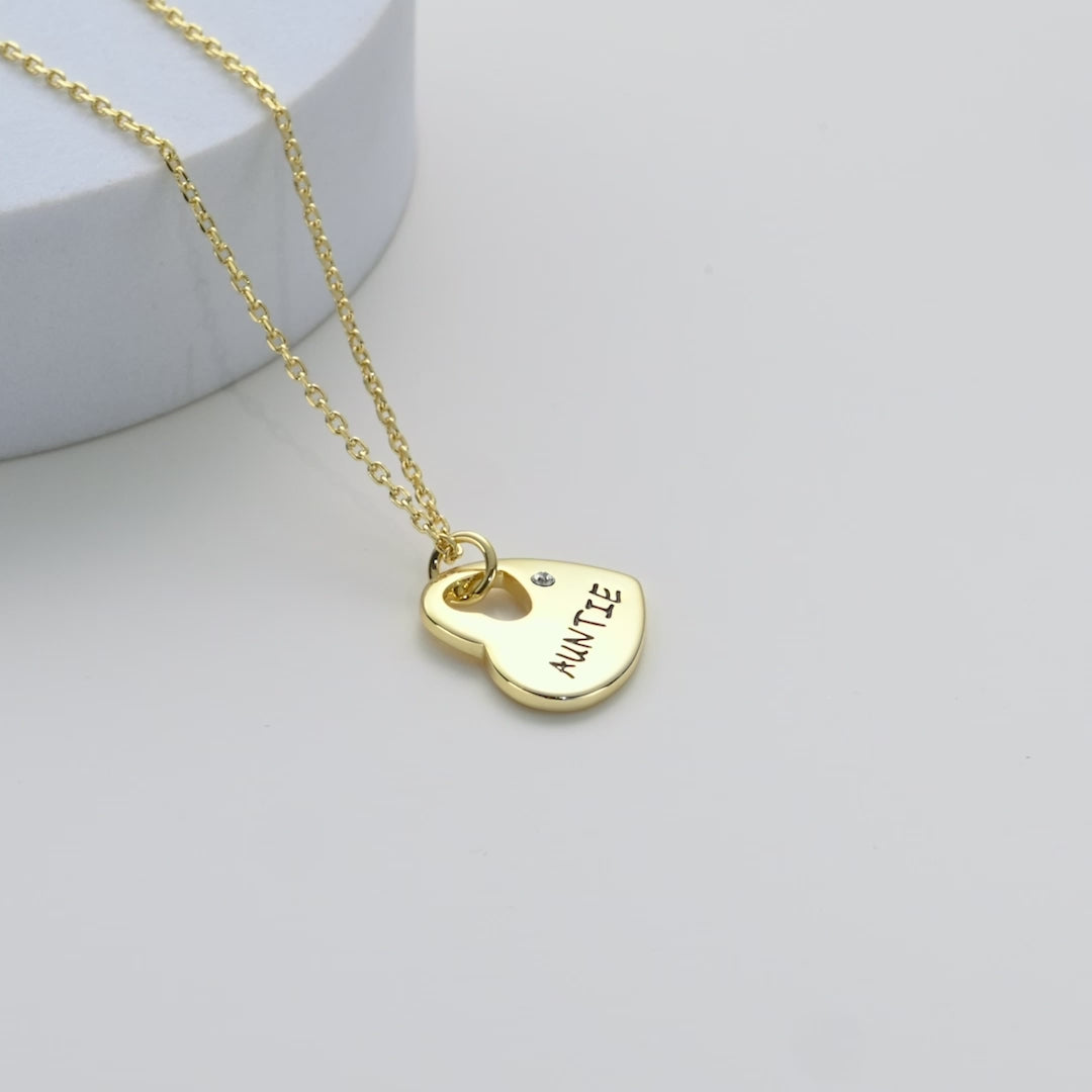 Gold Plated Auntie Heart Necklace Created with Zircondia® Crystals Video