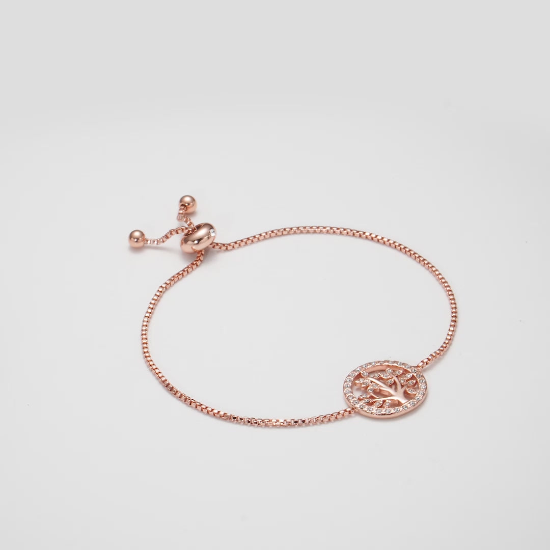 Rose Gold Plated Tree of Life Bracelet Created with Zircondia® Crystals Video