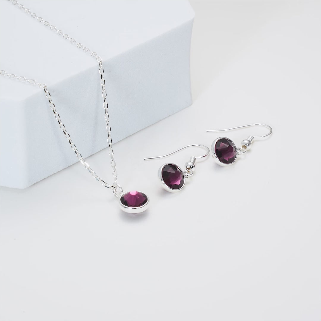 June (Alexandrite) Birthstone Necklace & Drop Earrings Set Created with Zircondia® Crystals Video