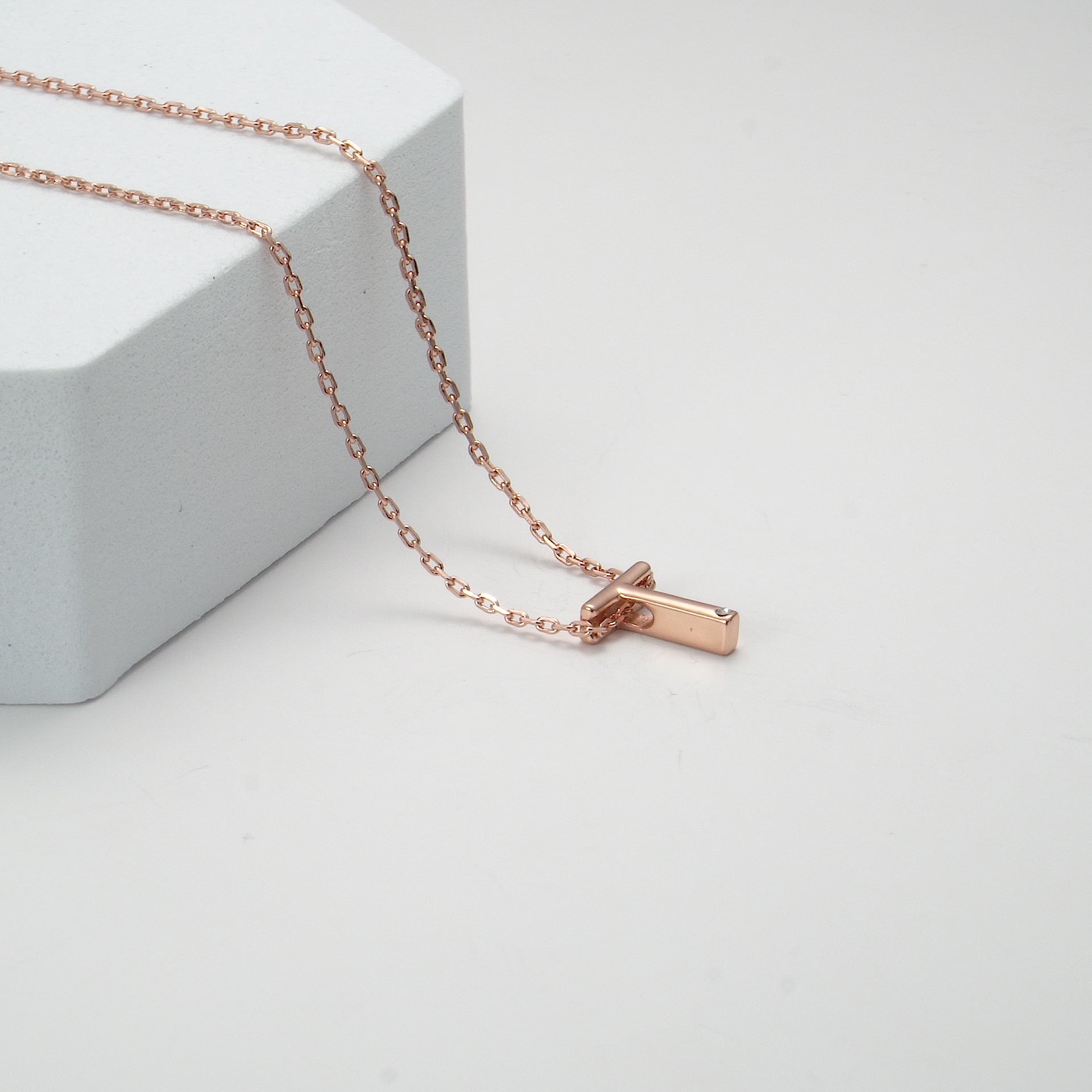 Rose Gold Plated Initial Necklace Letter T Created with Zircondia® Crystals Video