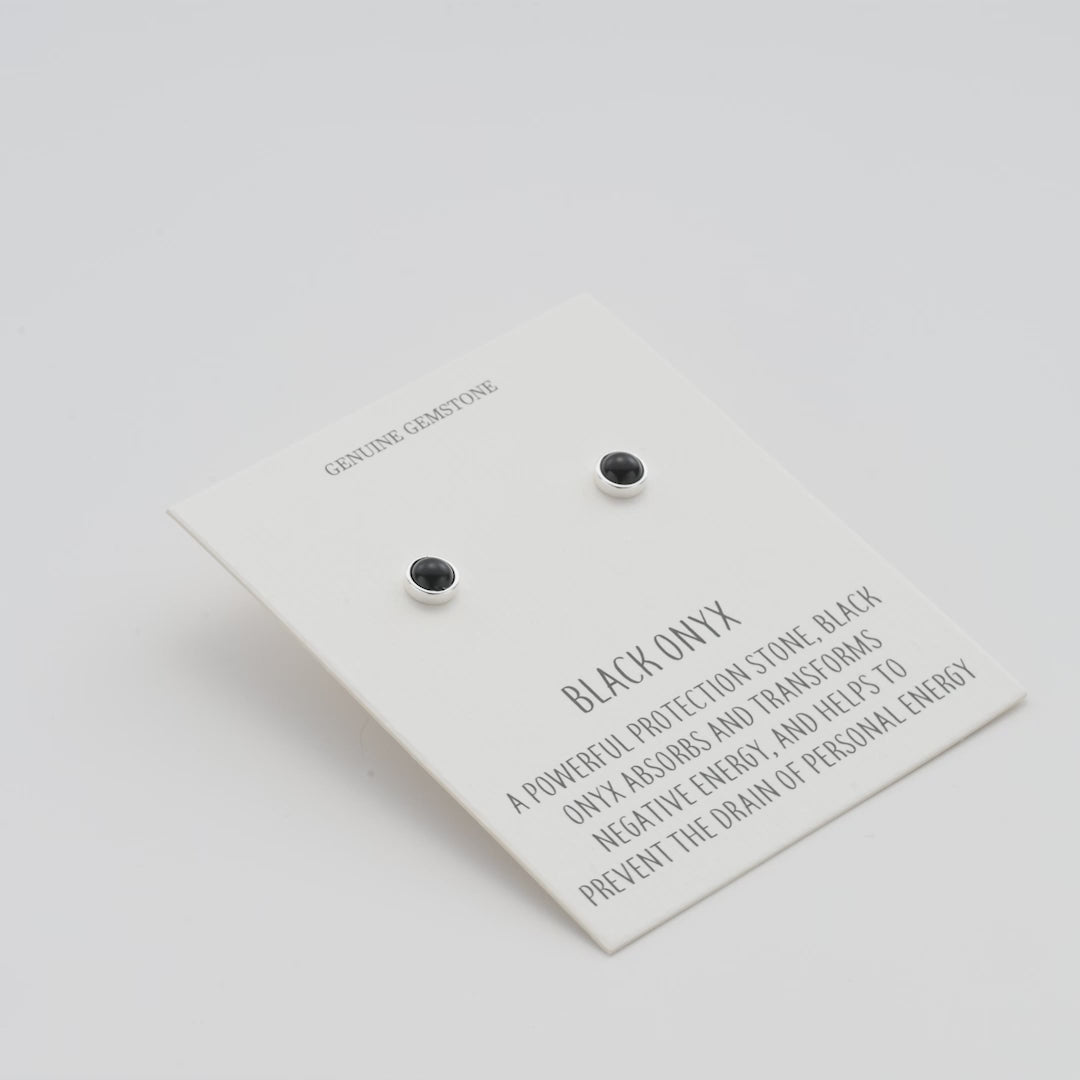 Black Onyx Stud Earrings with Quote Card