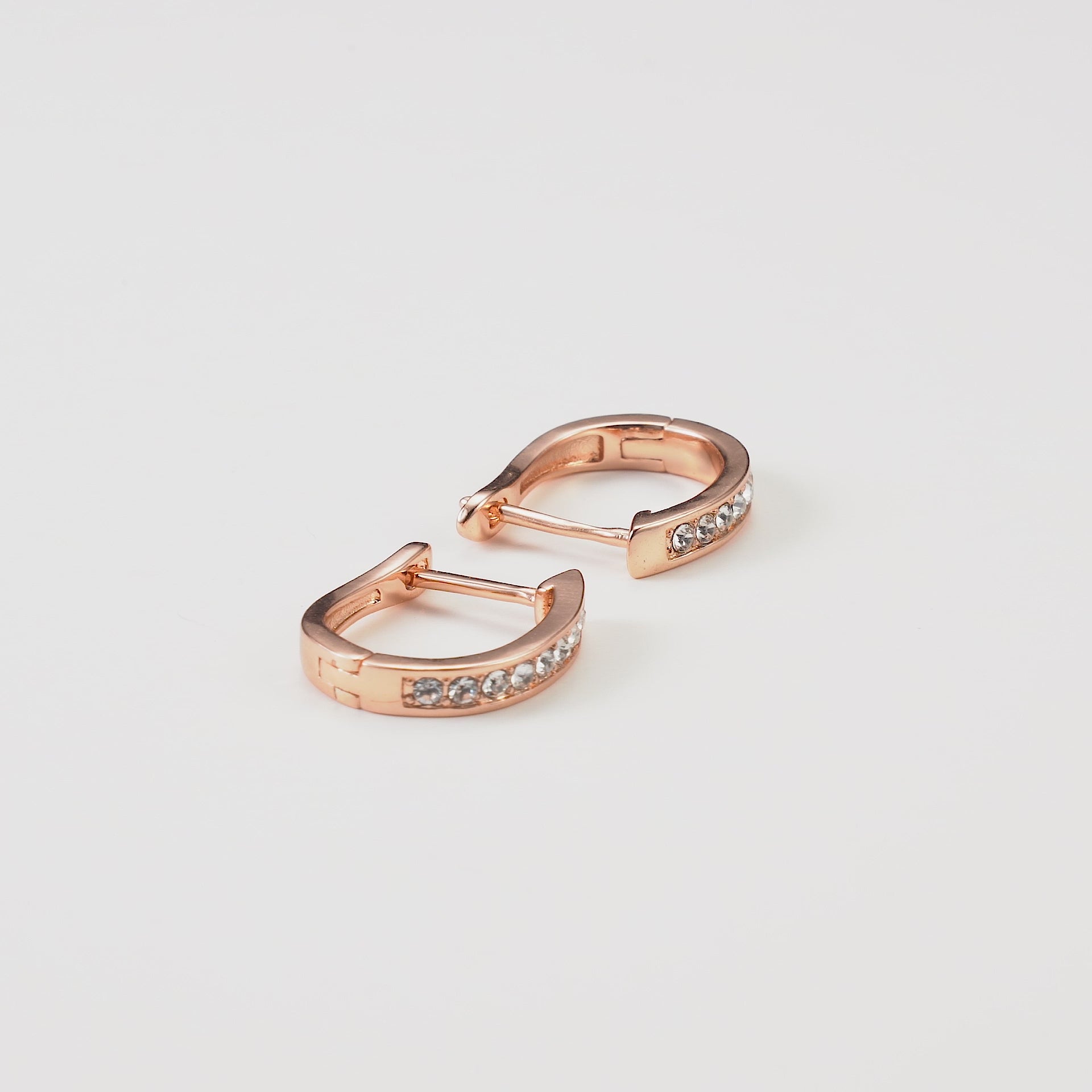 Rose Gold Plated Channel Set Hoop Earrings Created with Zircondia® Crystals Video