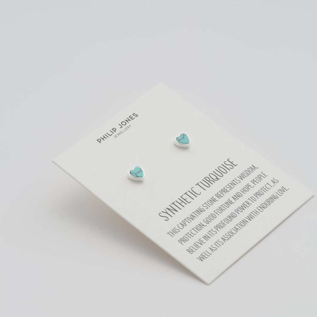 Synthetic Turquoise Heart Stud Earrings with Quote Card Video