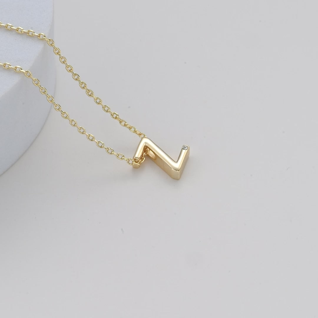 Gold Plated Initial Necklace Letter Z Created with Zircondia® Crystals Video