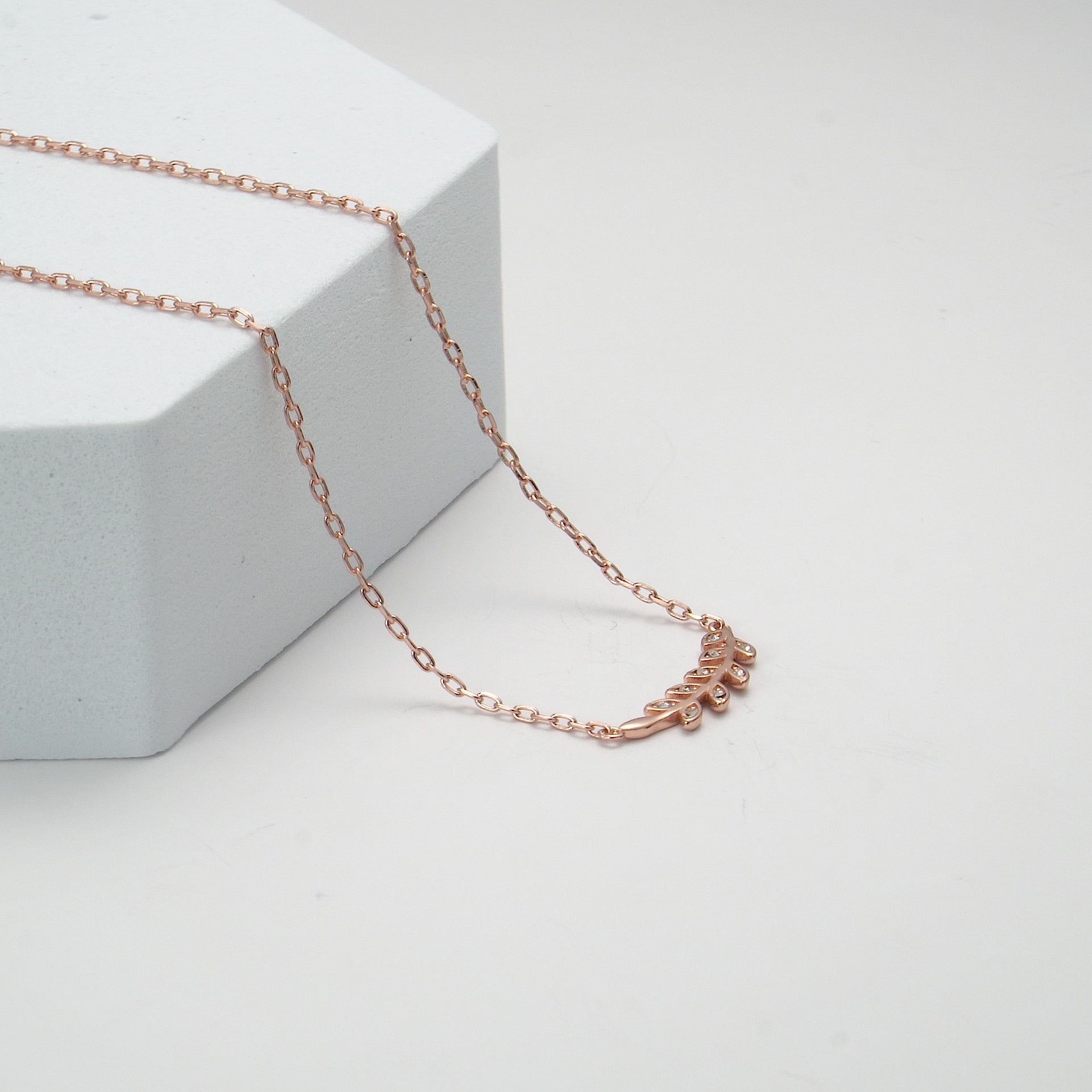 Rose Gold Plated Leaf Necklace Created with Zircondia® Crystals Video