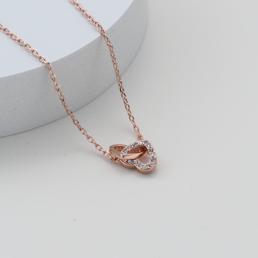 Rose Gold Plated Heart Link Necklace Created with Zircondia® Crystals Video