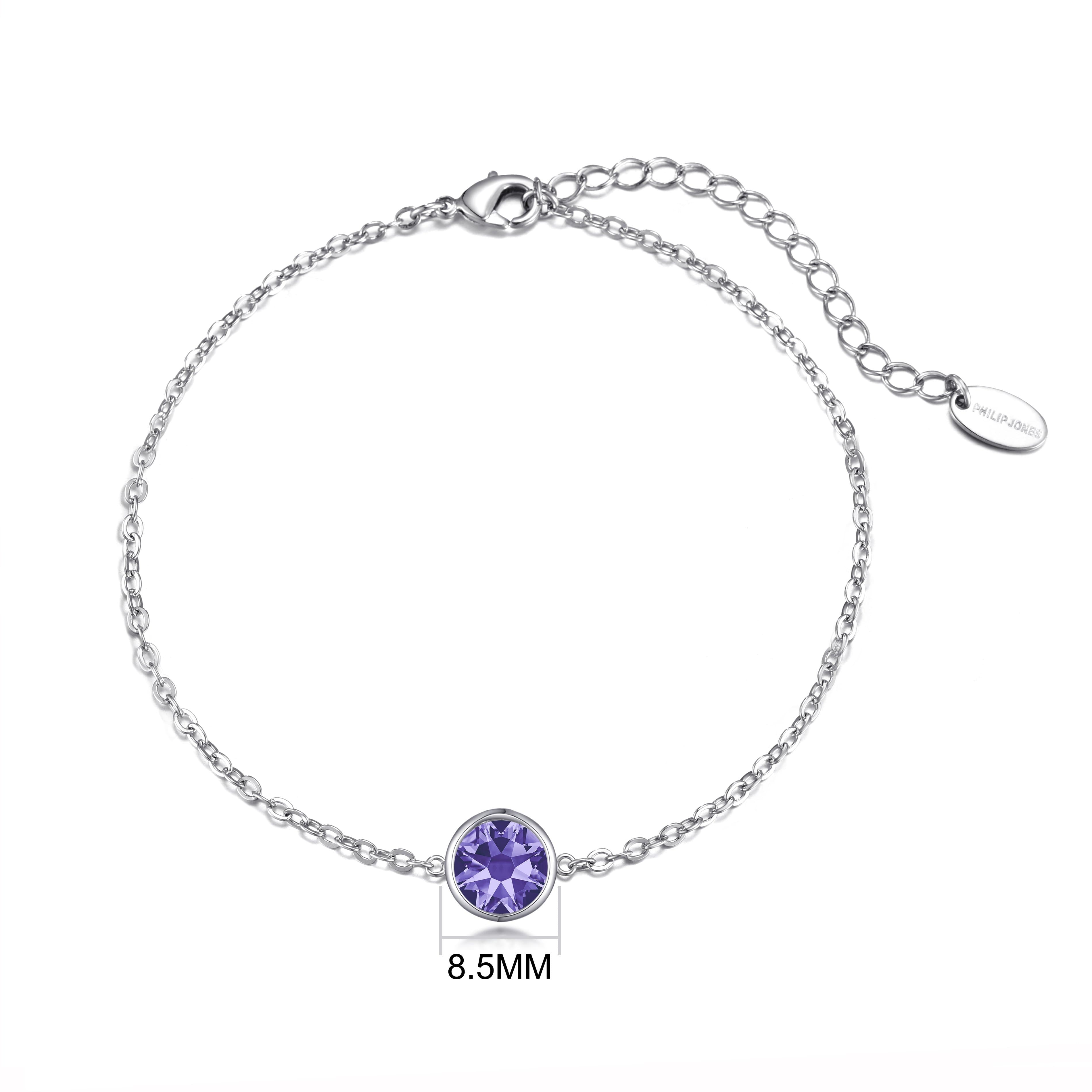 February (Amethyst) Birthstone Anklet Created with Zircondia® Crystals