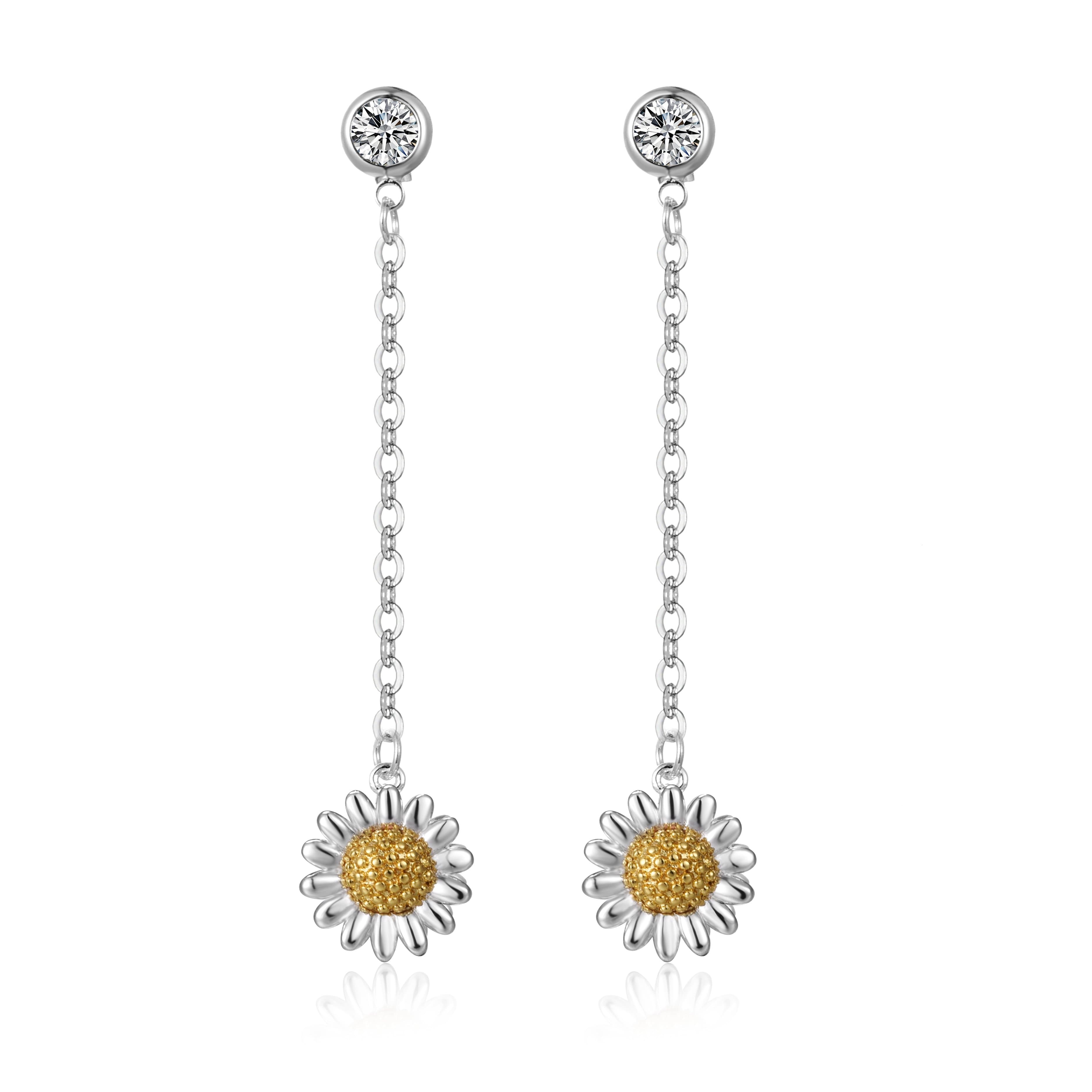 Daisy Drop Earrings Created with Zircondia® Crystals by Philip Jones Jewellery
