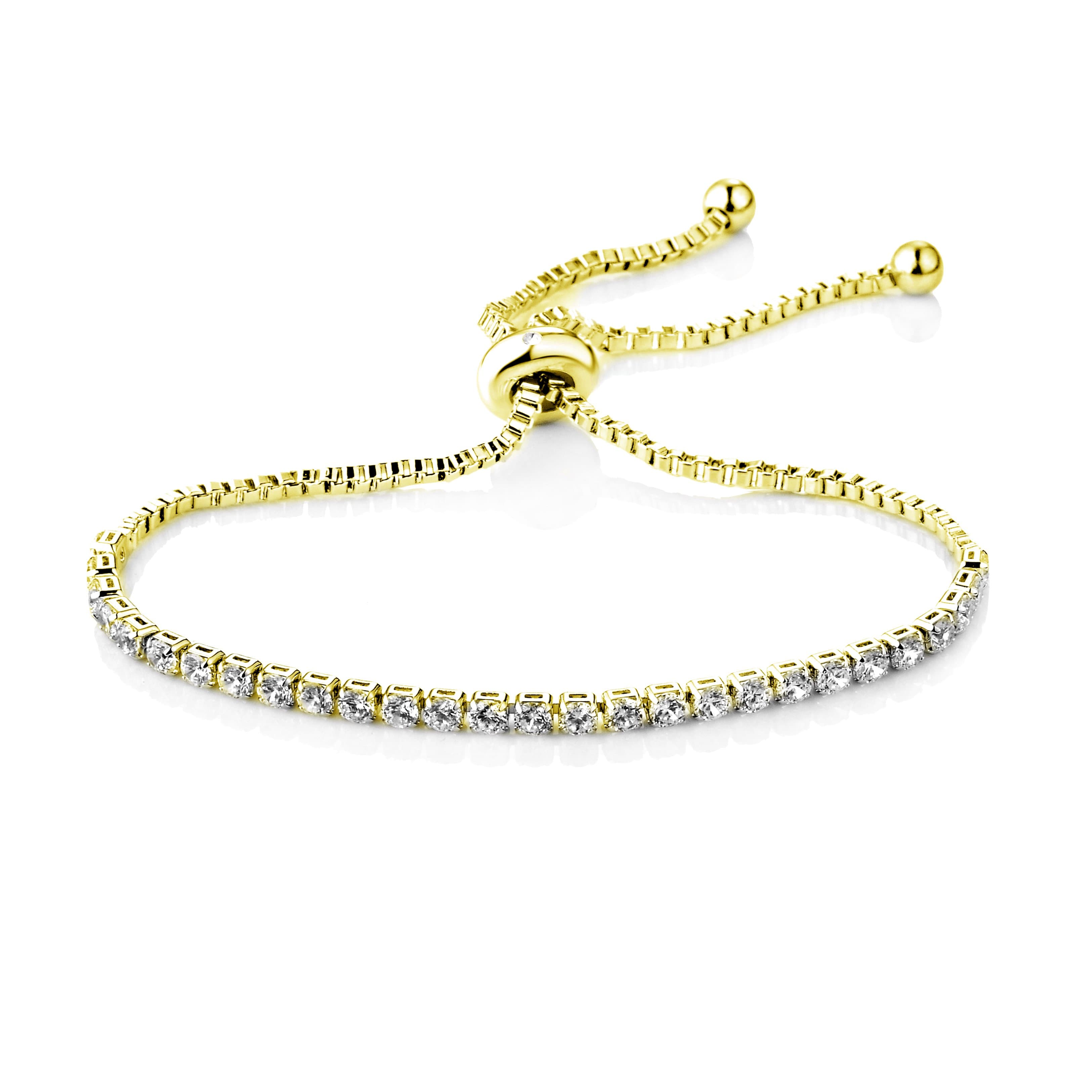 Gold Plated Solitaire Friendship Bracelet Created with Zircondia® Crystals by Philip Jones Jewellery