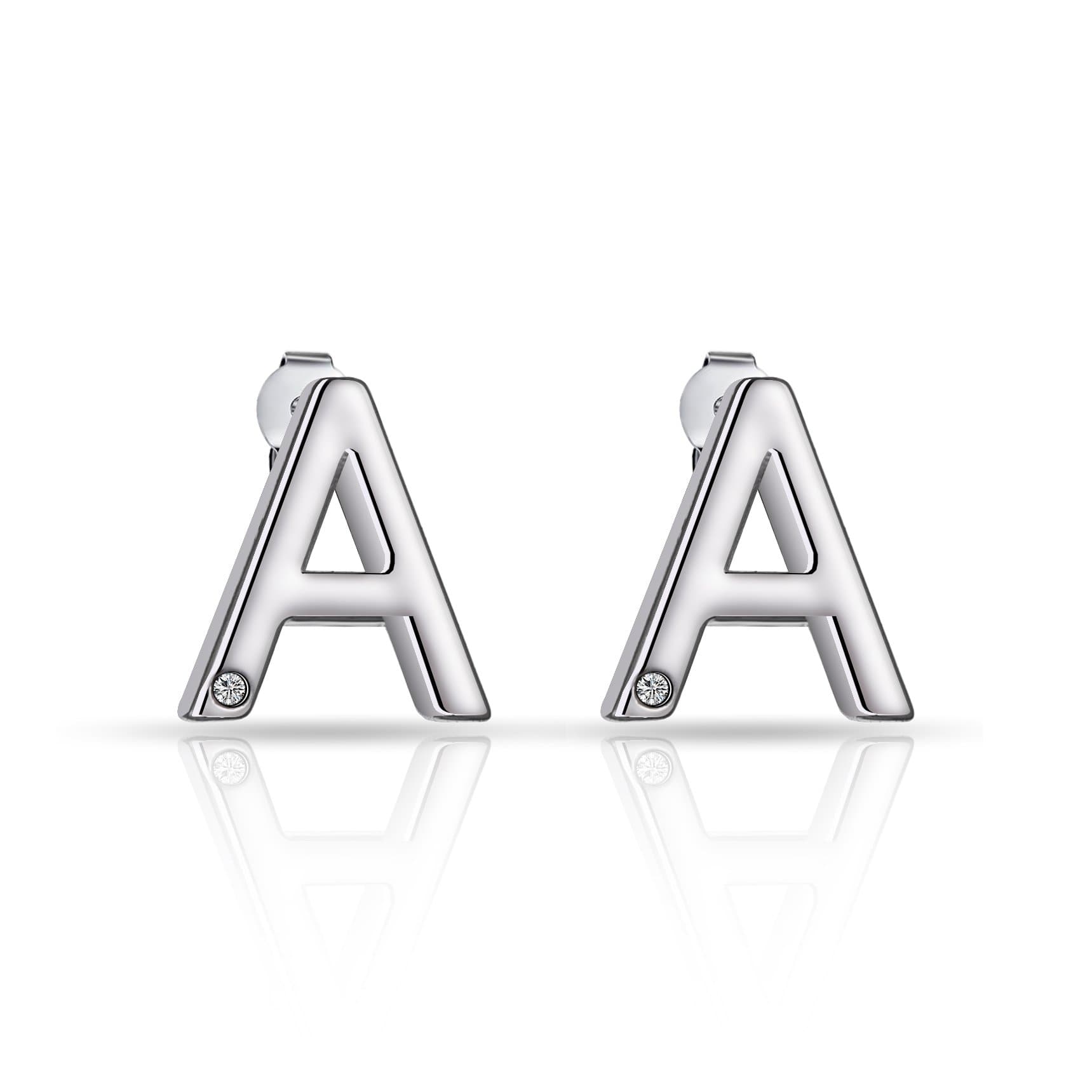 Initial Earrings Letter A Created with Zircondia® Crystals by Philip Jones Jewellery