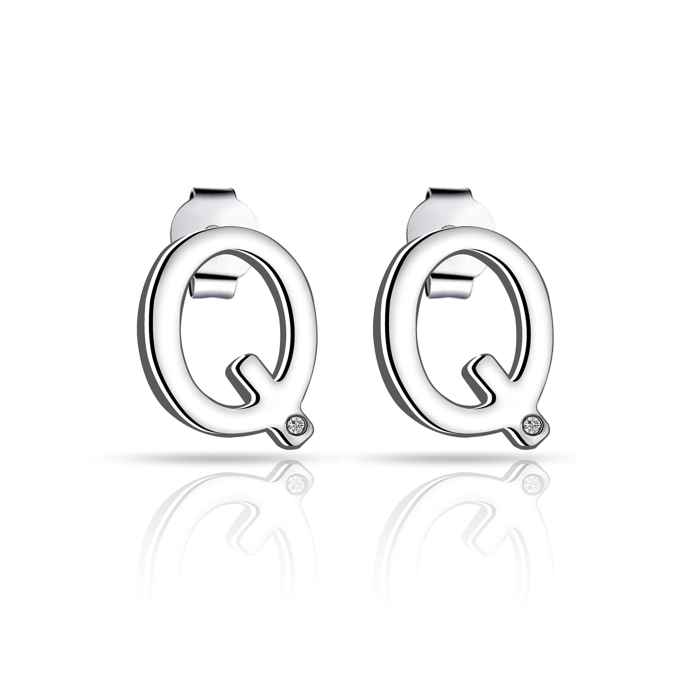Initial Earrings Letter Q Created with Zircondia® Crystals by Philip Jones Jewellery