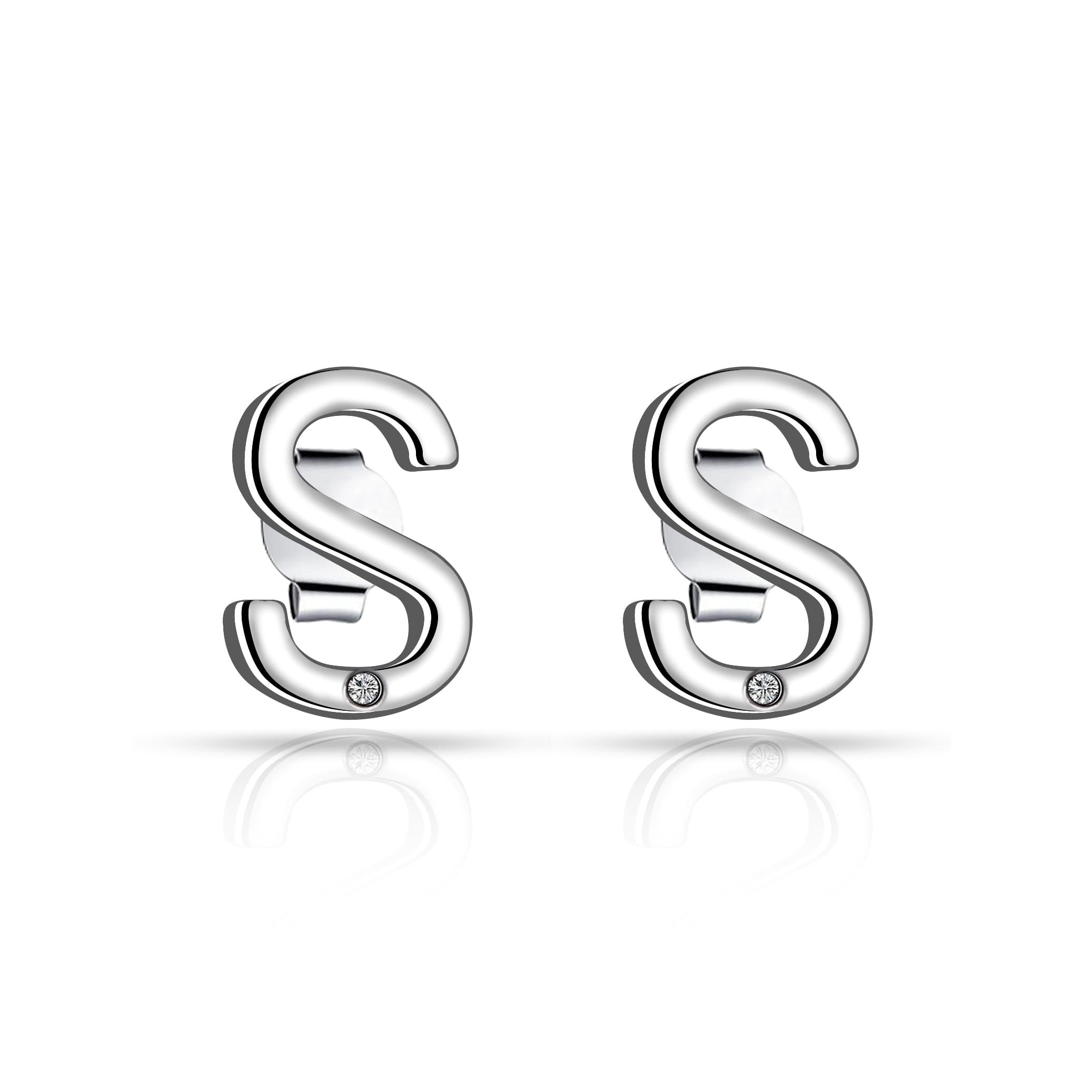 Initial Earrings Letter S Created with Zircondia® Crystals by Philip Jones Jewellery