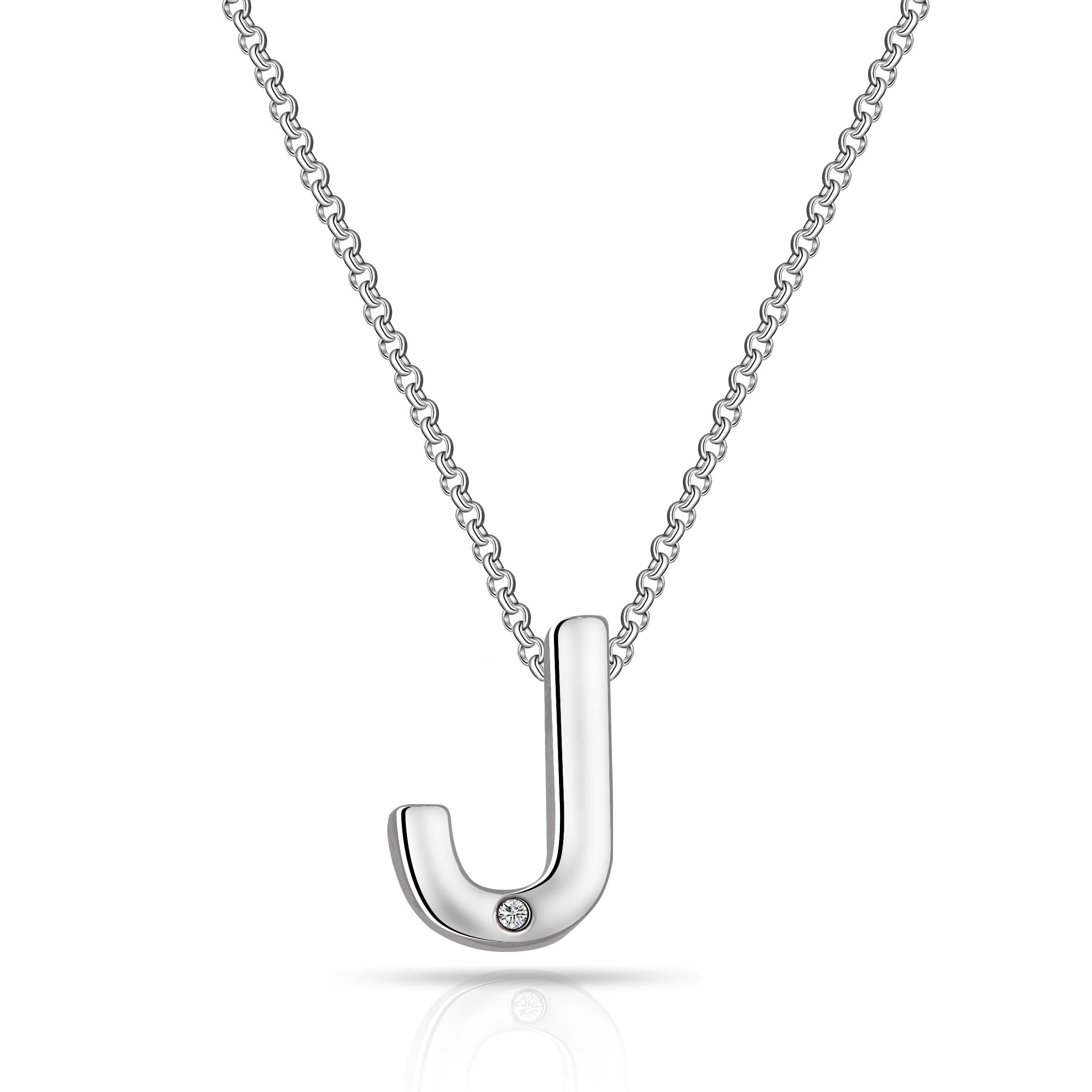 Initial Necklace Letter J Created with Zircondia® Crystals
