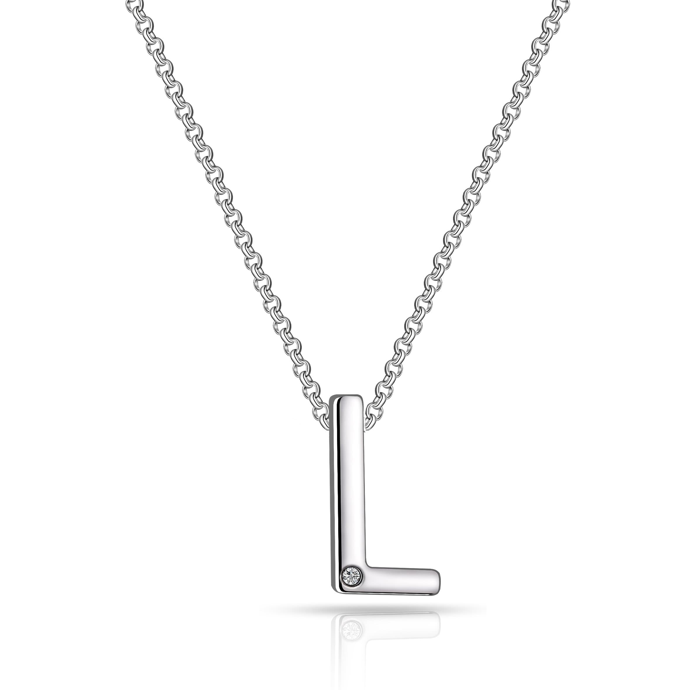 Initial Necklace Letter L Created with Zircondia® Crystals