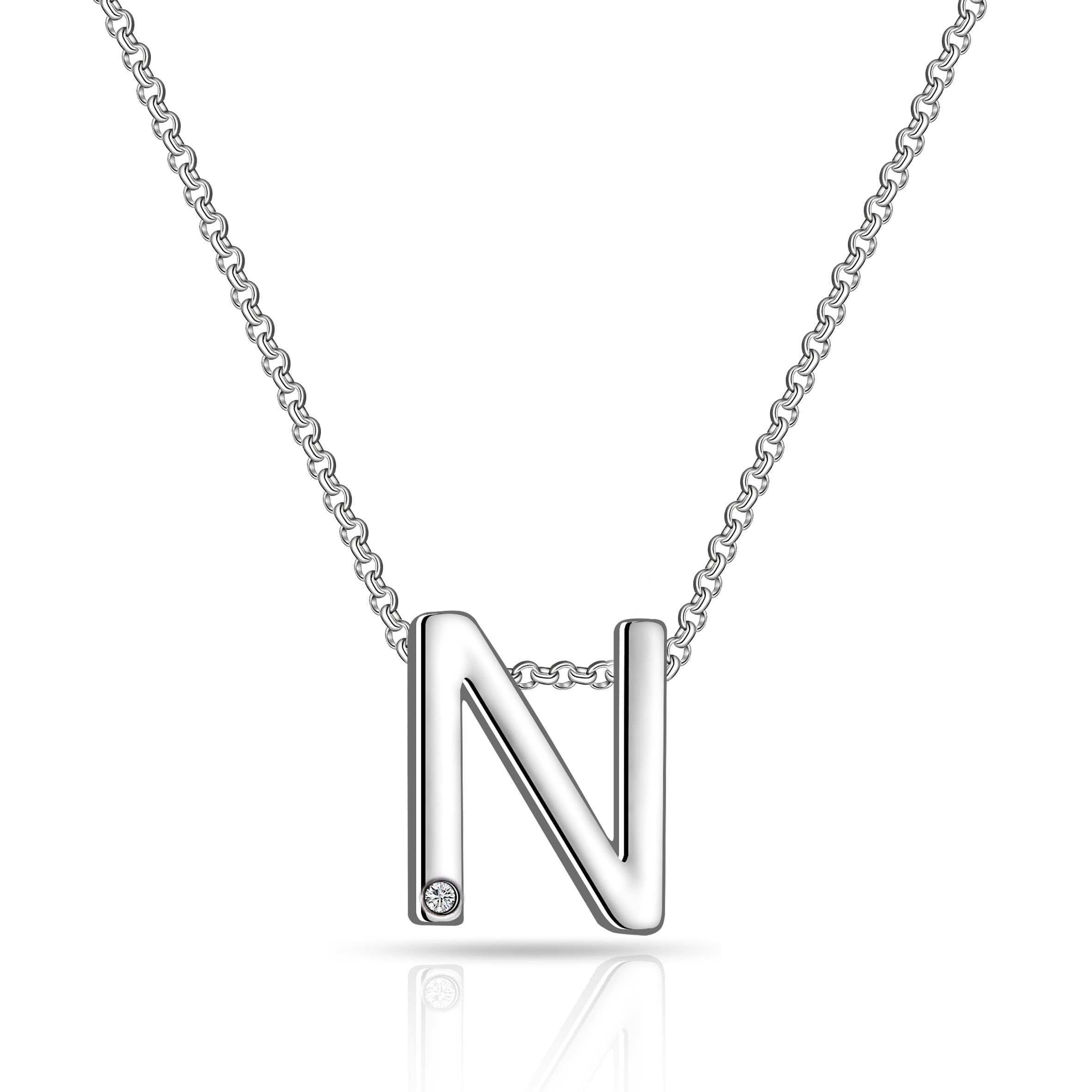 Initial Necklace Letter N Created with Zircondia® Crystals