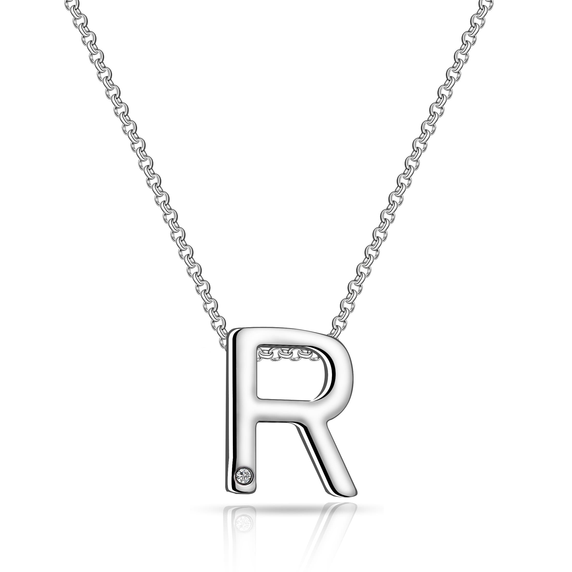 Initial Necklace Letter R Created with Zircondia® Crystals