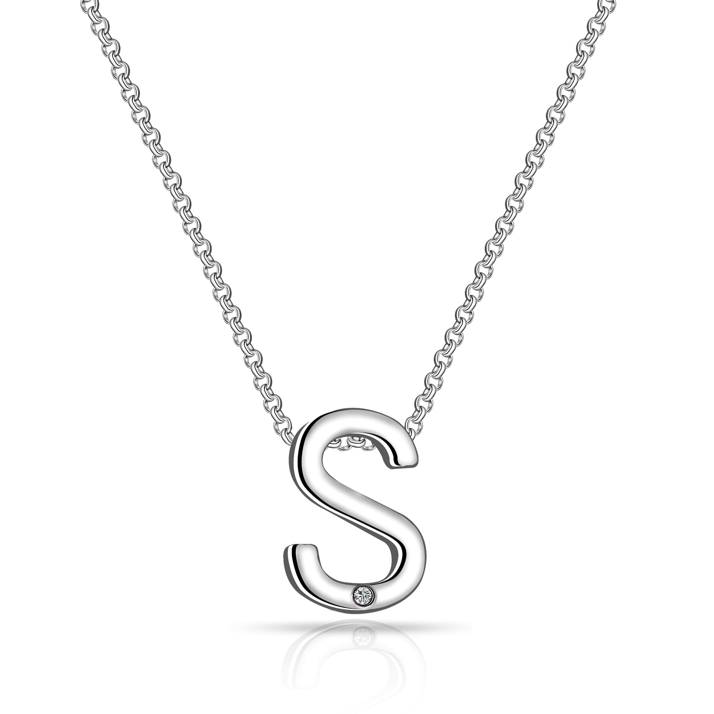 Initial Necklace Letter S Created with Zircondia® Crystals