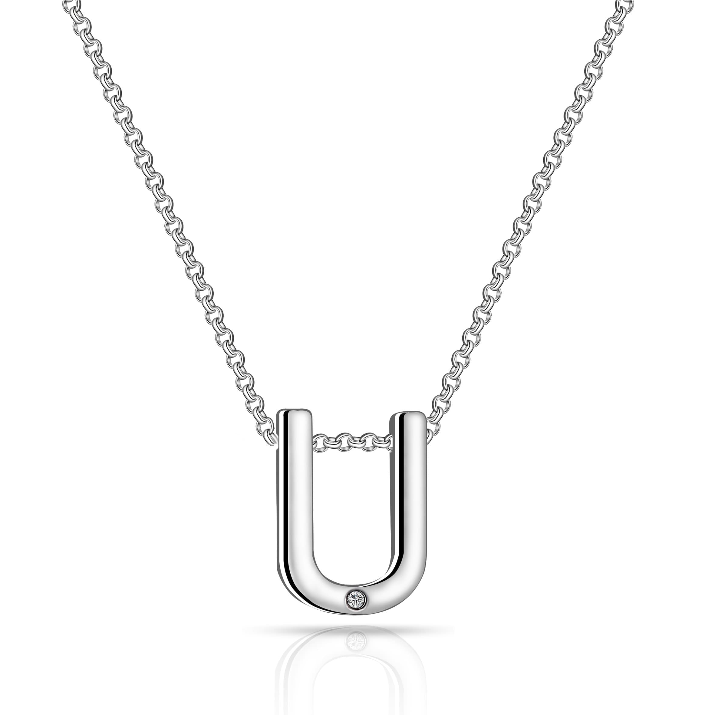 Initial Necklace Letter U Created with Zircondia® Crystals