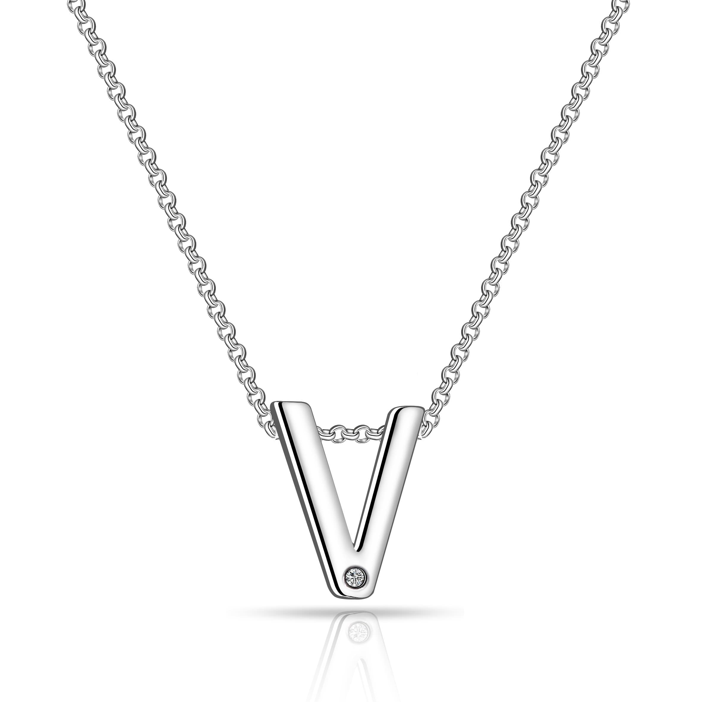Initial Necklace Letter V Created with Zircondia® Crystals