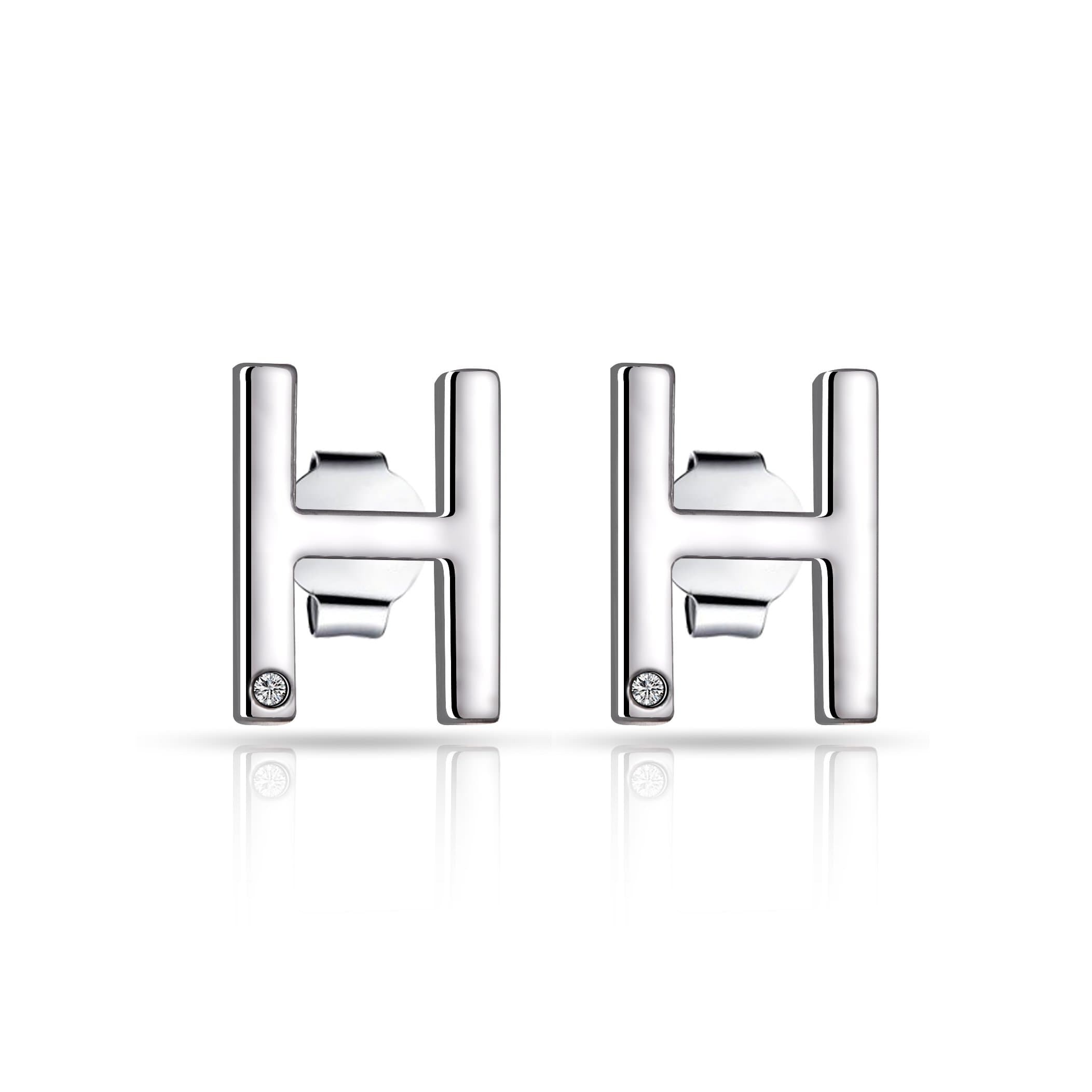 Initial Earrings Letter H Created with Zircondia® Crystals by Philip Jones Jewellery