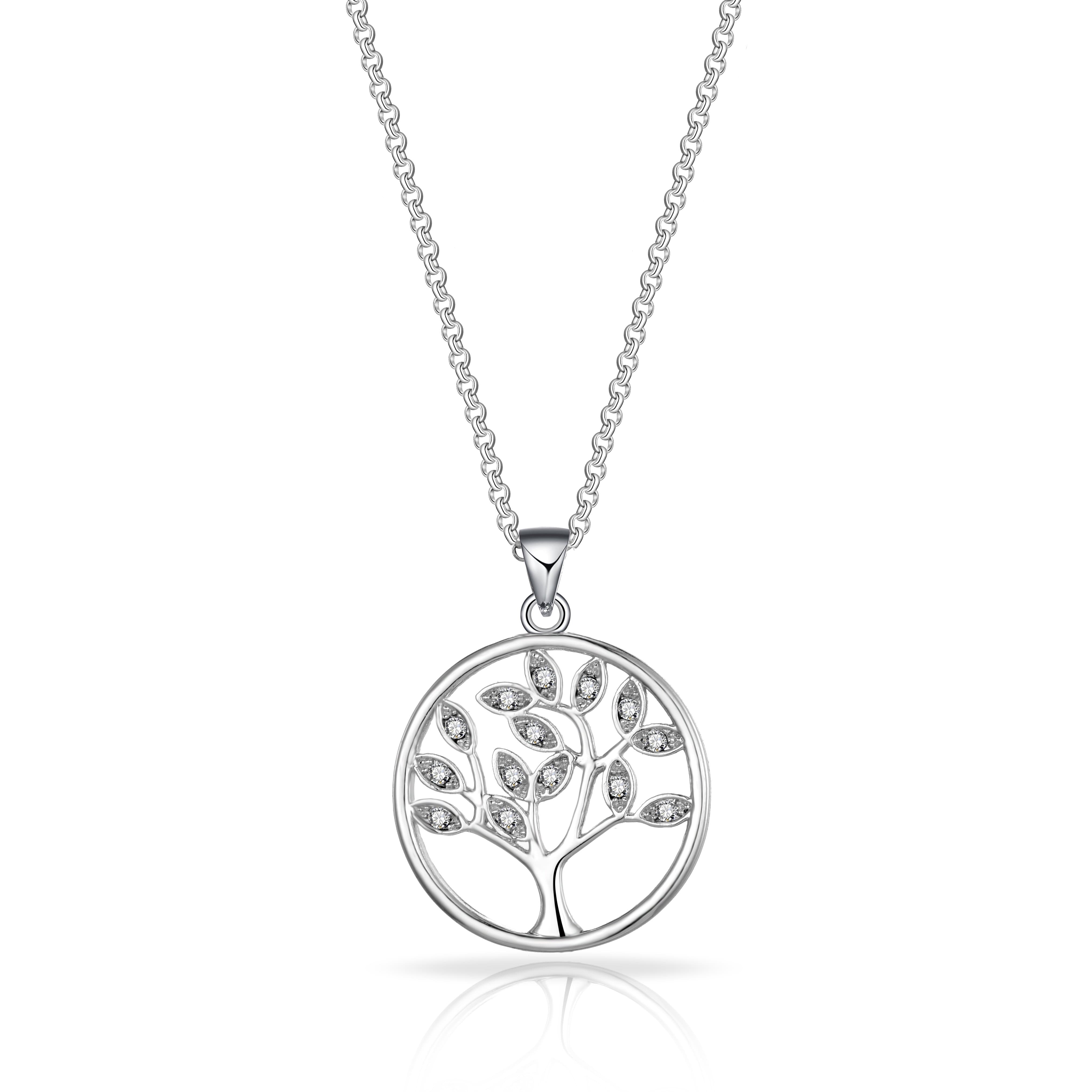 Silver Plated Tree of Life Necklace Created with Zircondia® Crystals