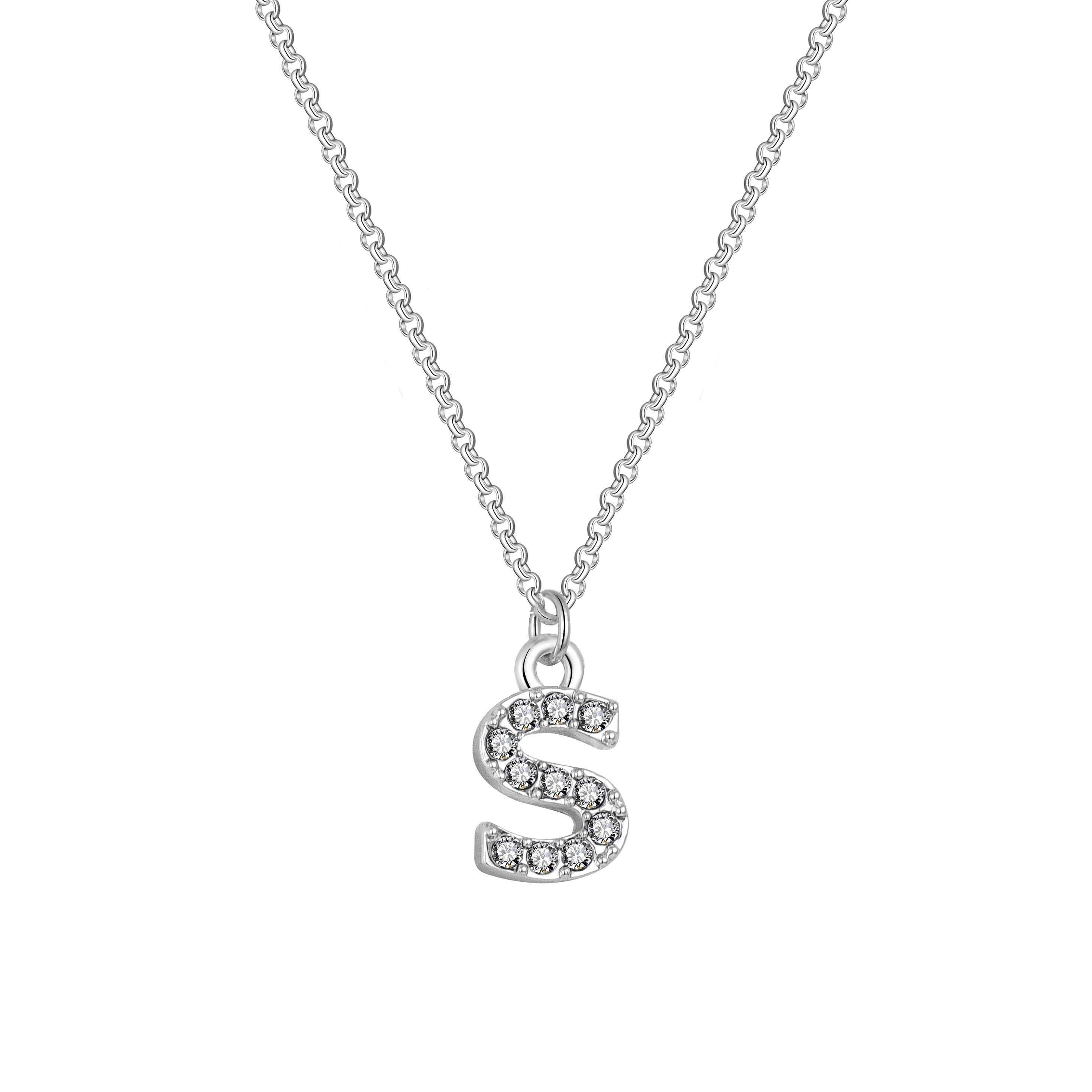 Pave Initial Necklace Letter S Created with Zircondia® Crystals