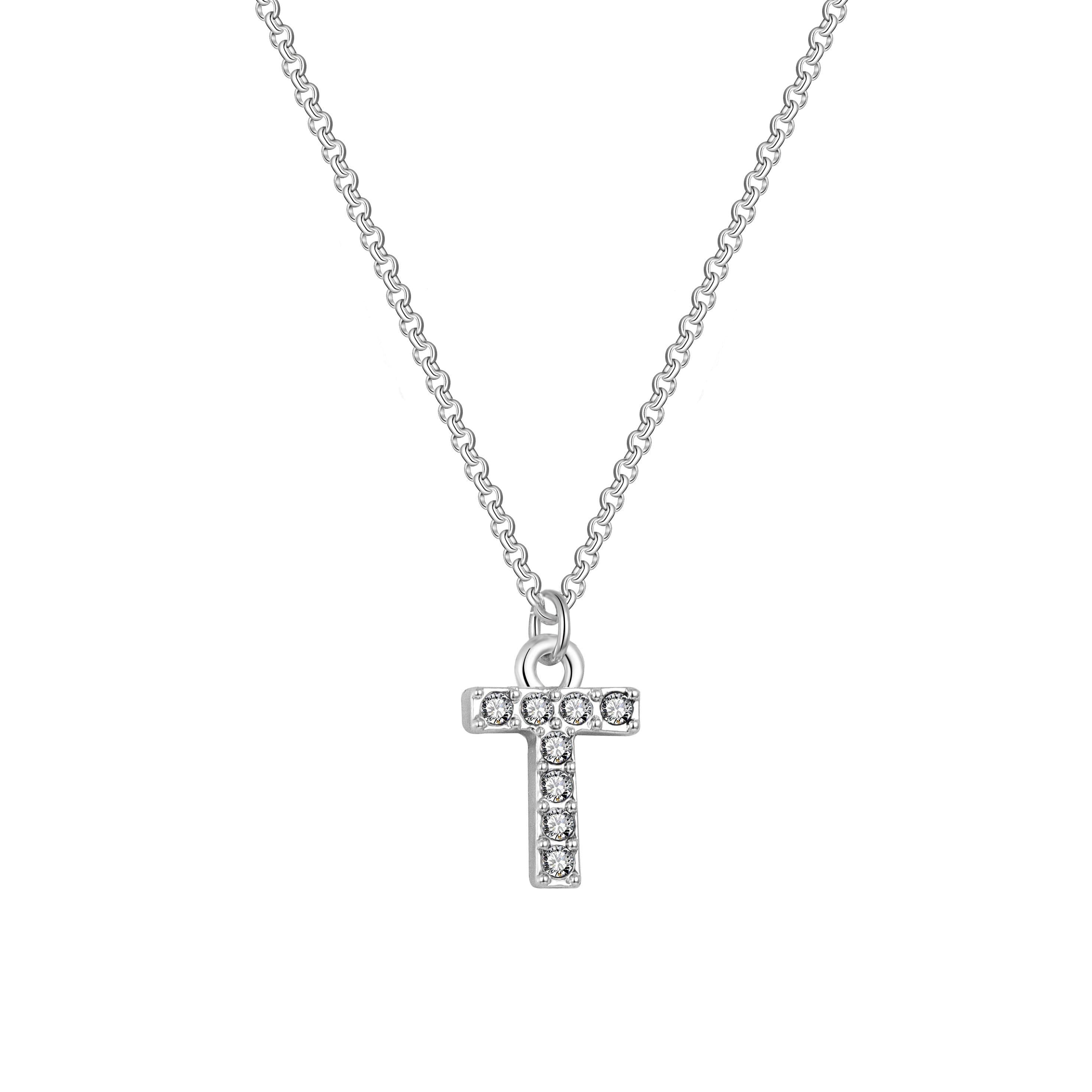 Pave Initial Necklace Letter T Created with Zircondia® Crystals