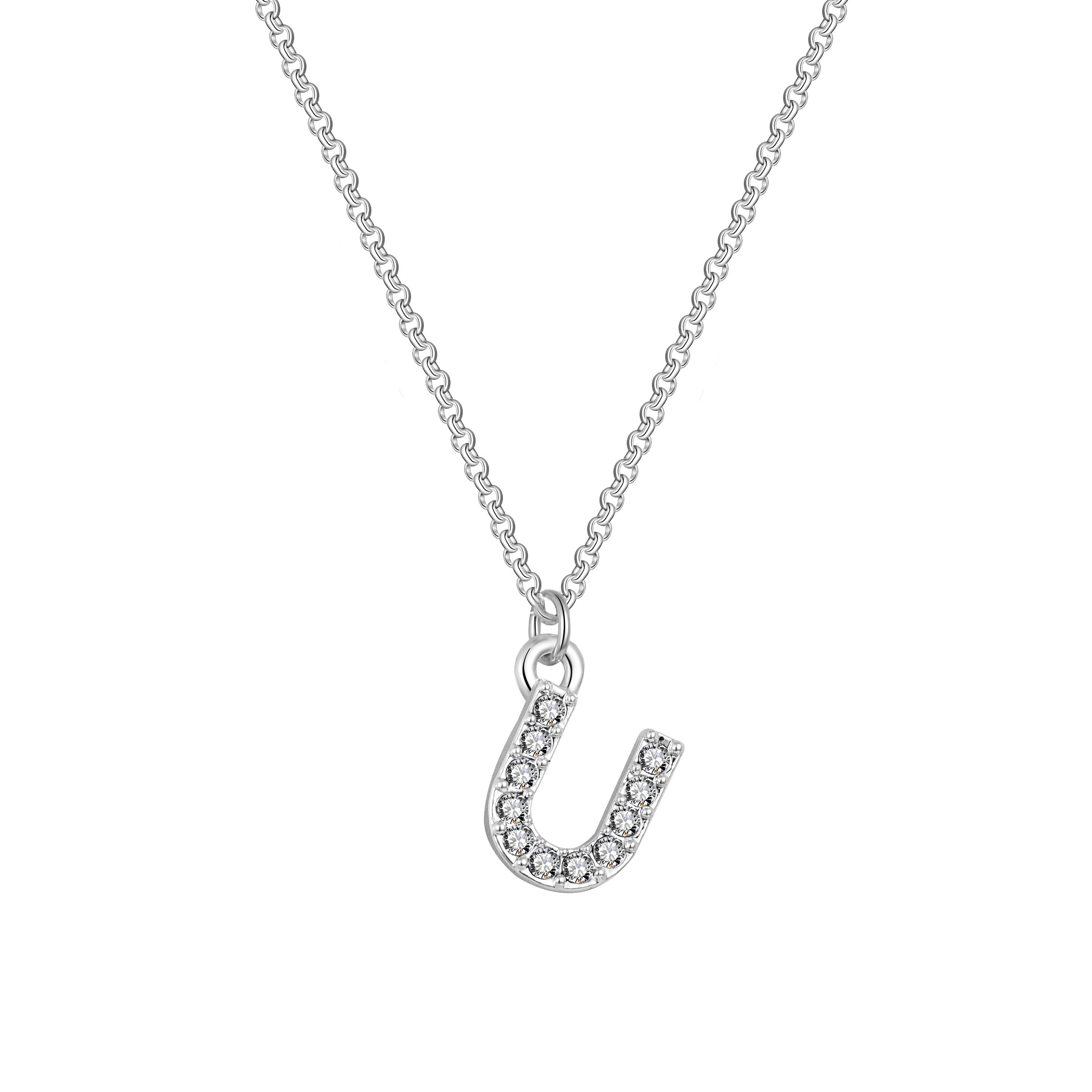 Pave Initial Necklace Letter U Created with Zircondia® Crystals