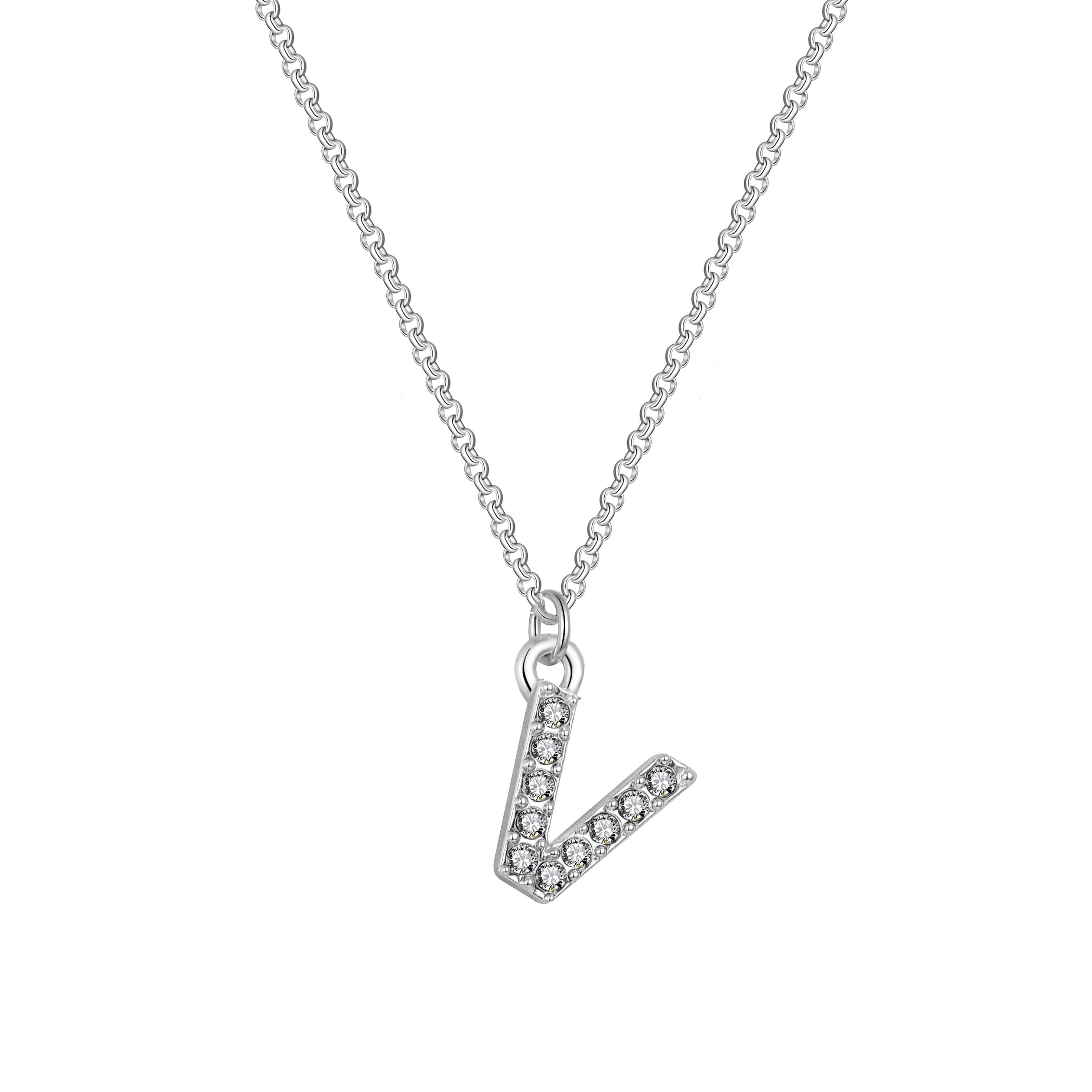 Pave Initial Necklace Letter V Created with Zircondia® Crystals