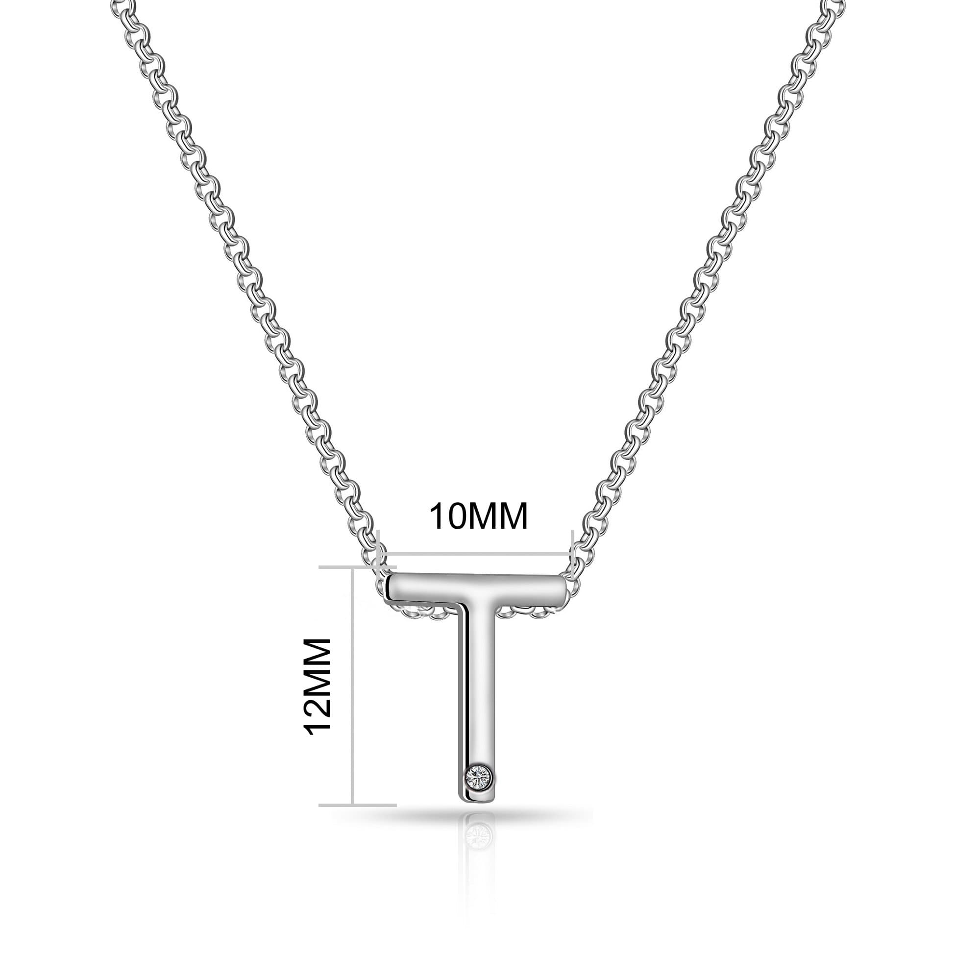 Initial Necklace Letter T Created with Zircondia® Crystals