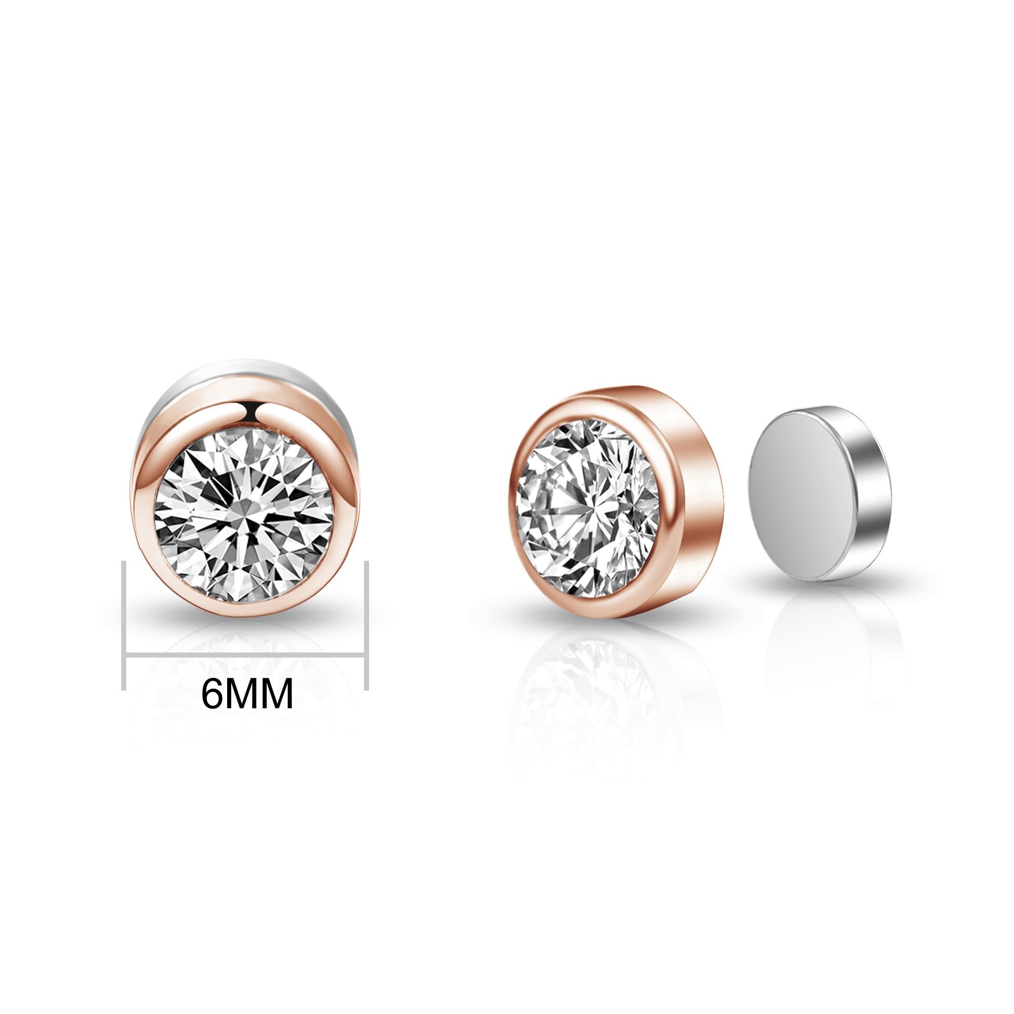 Rose Gold Plated 6mm Magnetic Clip On Earrings Created with Zircondia® Crystals