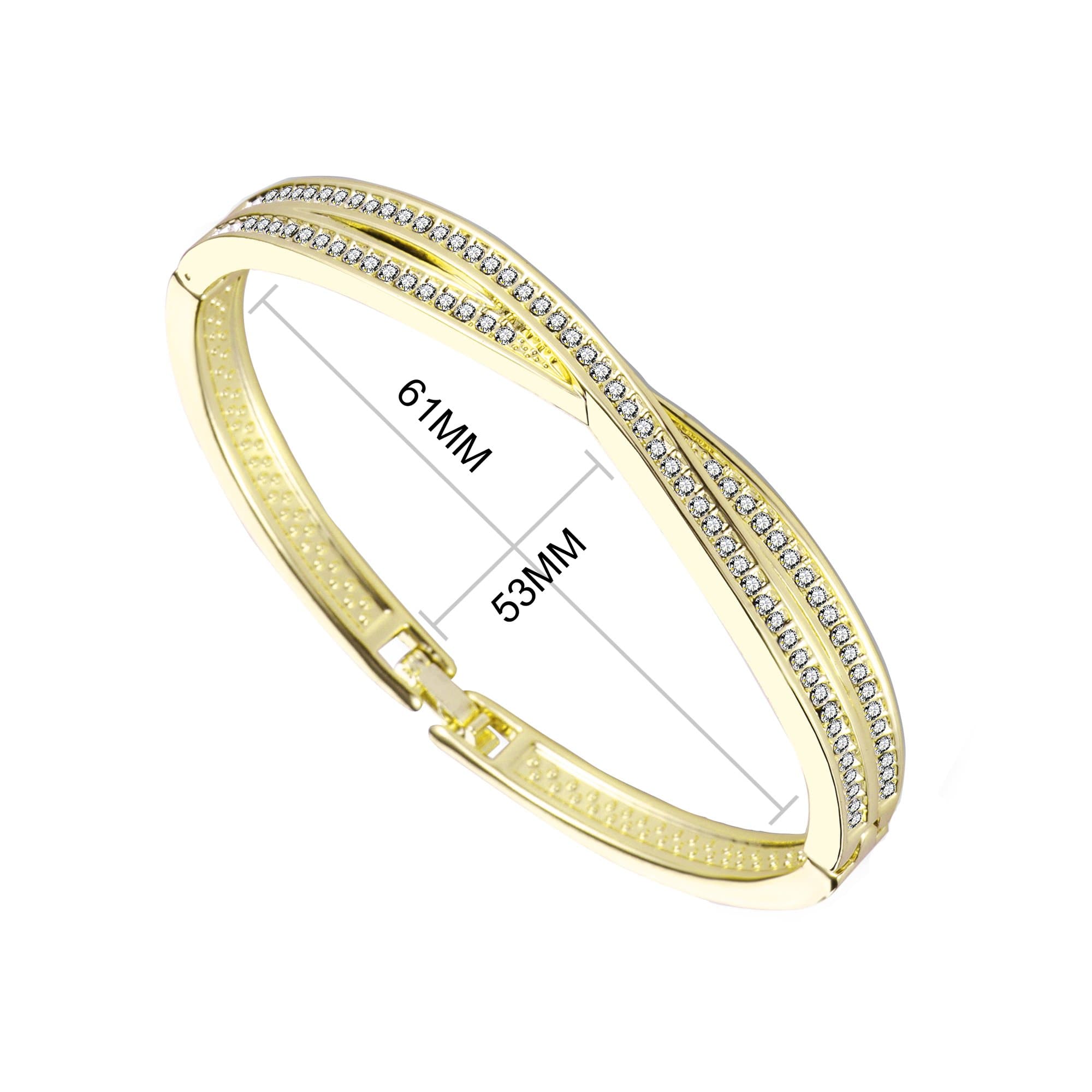 Gold Plated Crossover Bangle Created with Zircondia® Crystals