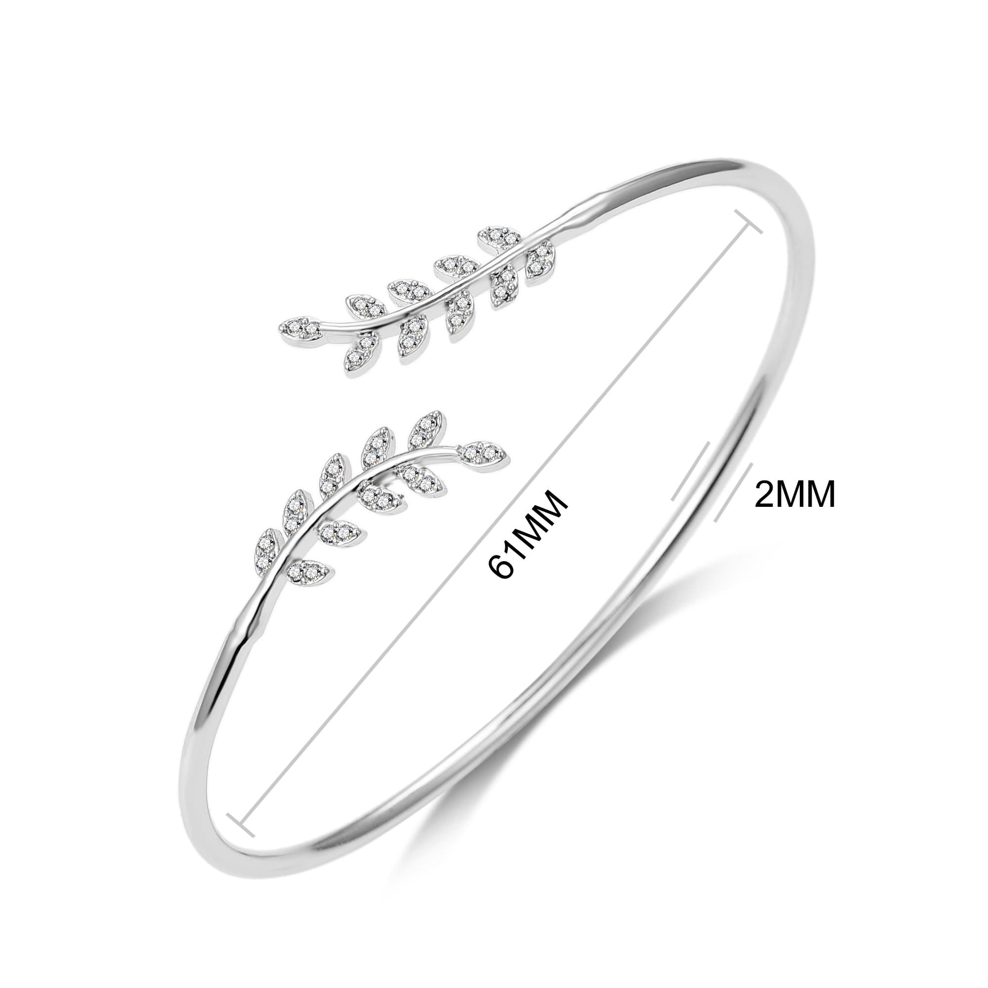 Silver Plated Leaf Bangle Created with Zircondia® Crystals