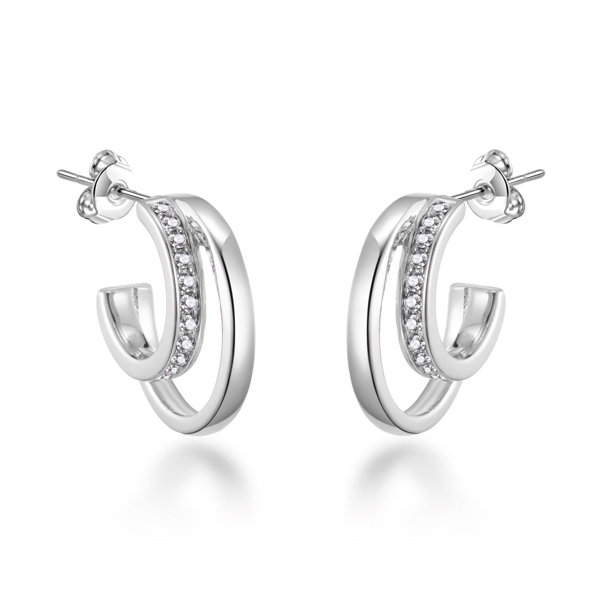 Silver Plated Open Double Hoop Earrings Created With Zircondia® Crystals by Philip Jones Jewellery