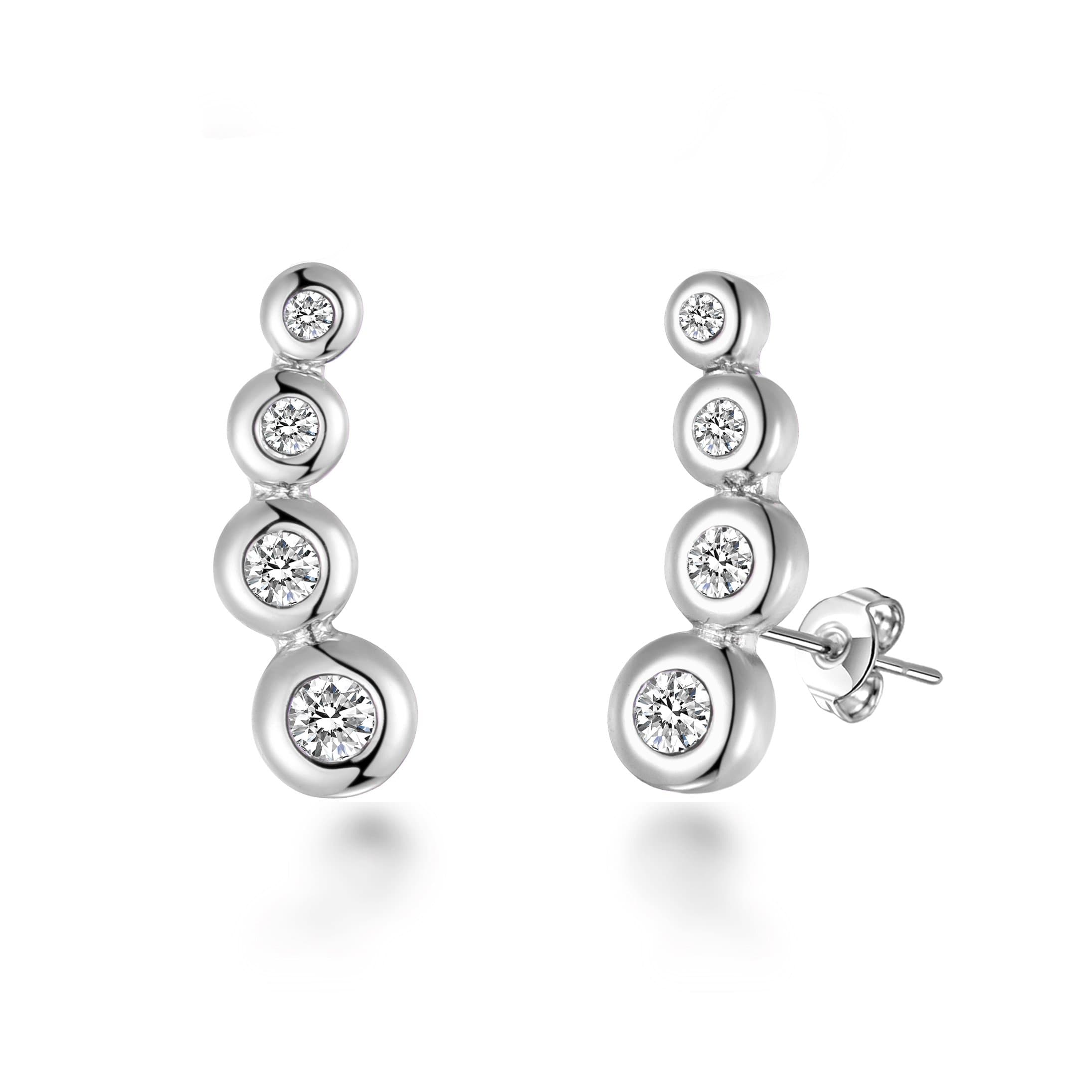Silver Plated Four Stone Climber Earrings Created With Zircondia® Crystals