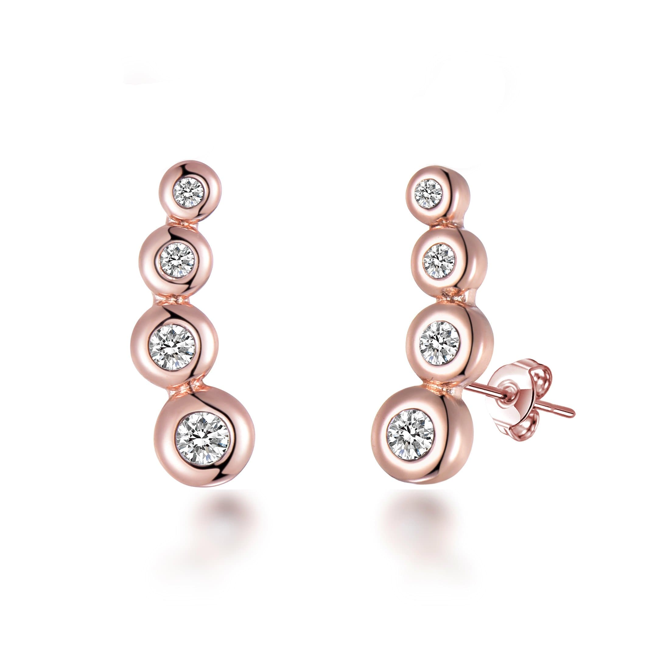 Rose Gold Plated Four Stone Climber Earrings Created With Zircondia® Crystals by Philip Jones Jewellery