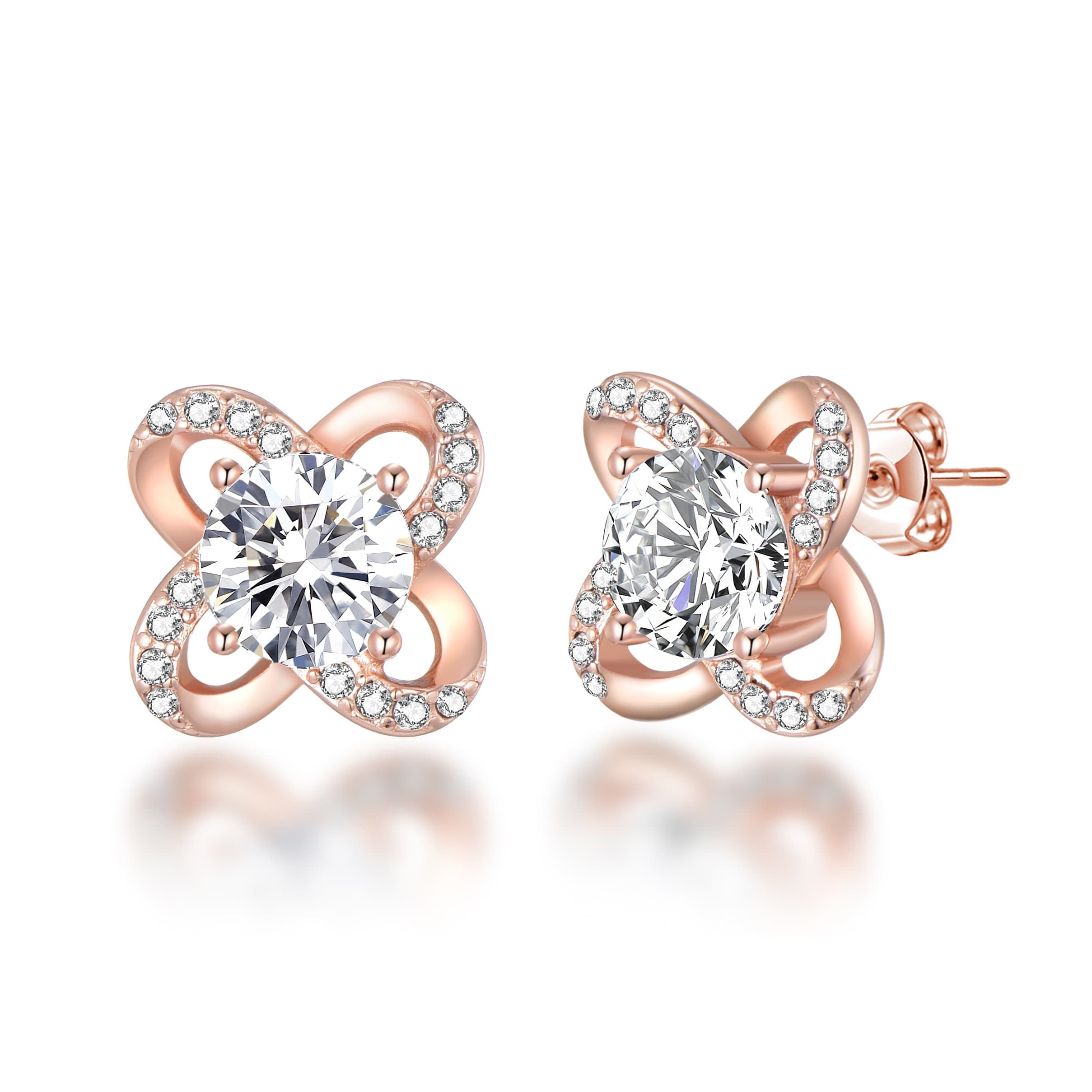 Rose Gold Plated Orbit Earrings Created with Zircondia® Crystals by Philip Jones Jewellery