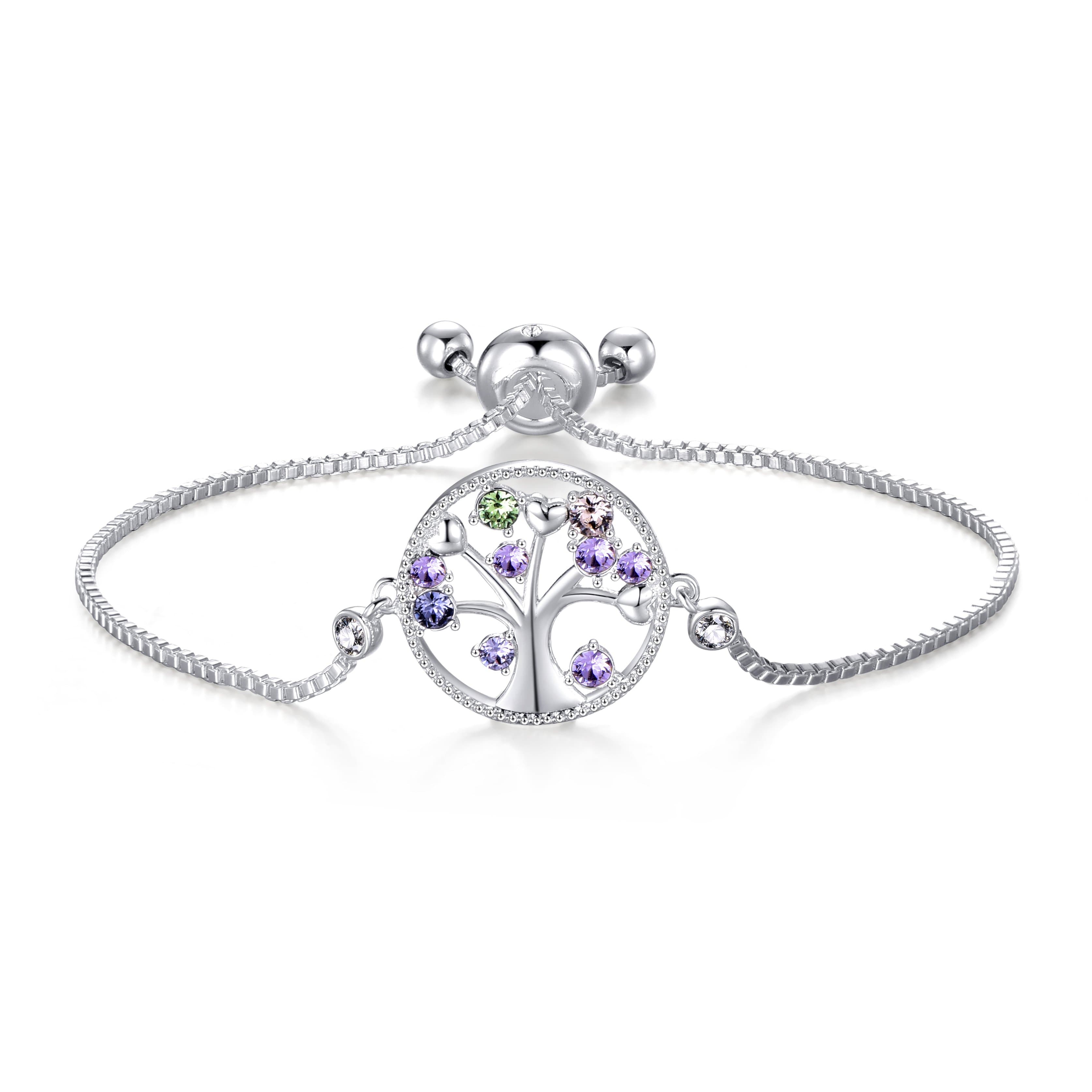 Silver Plated Chakra Tree of Life Bracelet Created with Zircondia® Crystals by Philip Jones Jewellery