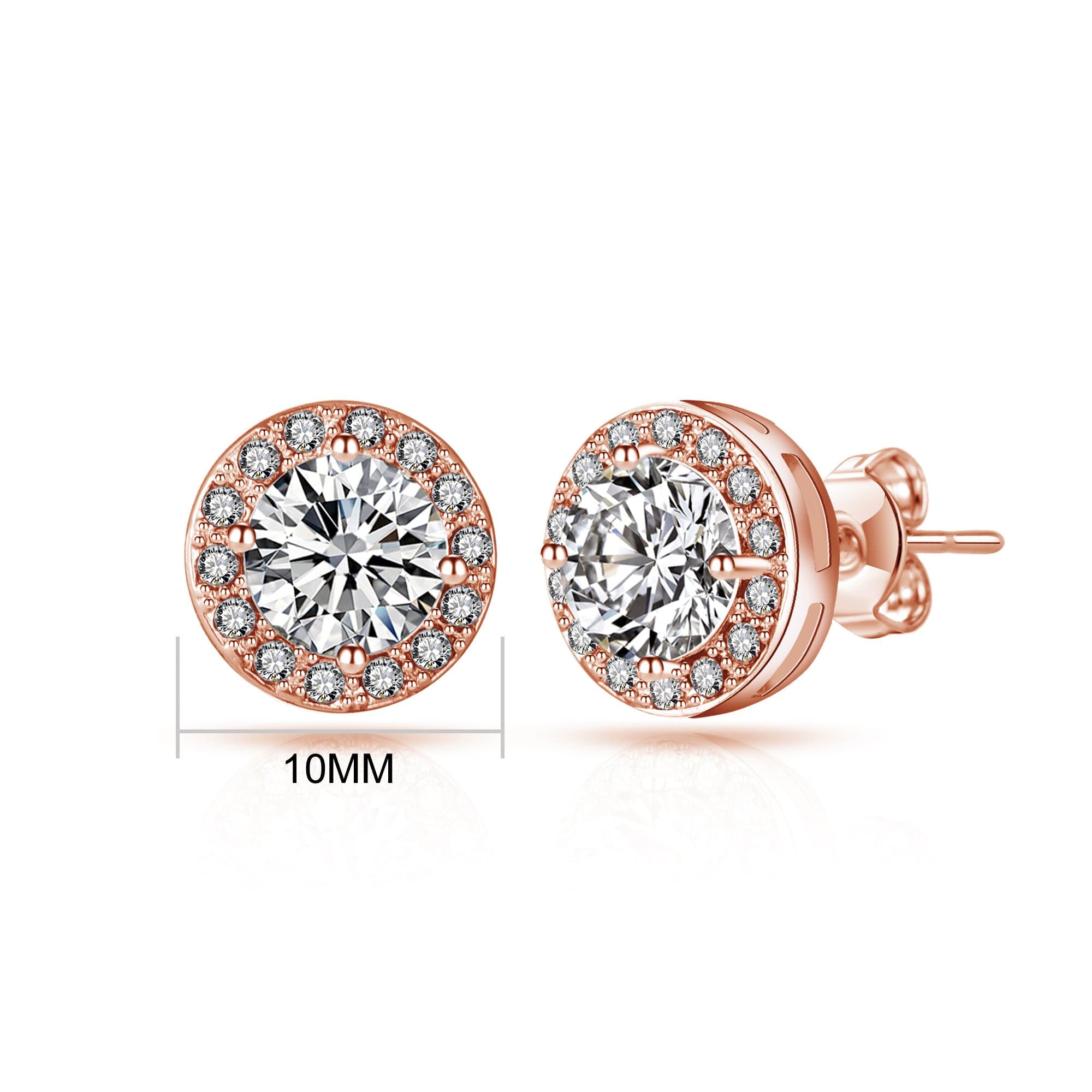 Rose Gold Plated Halo Earrings Created with Zircondia® Crystals