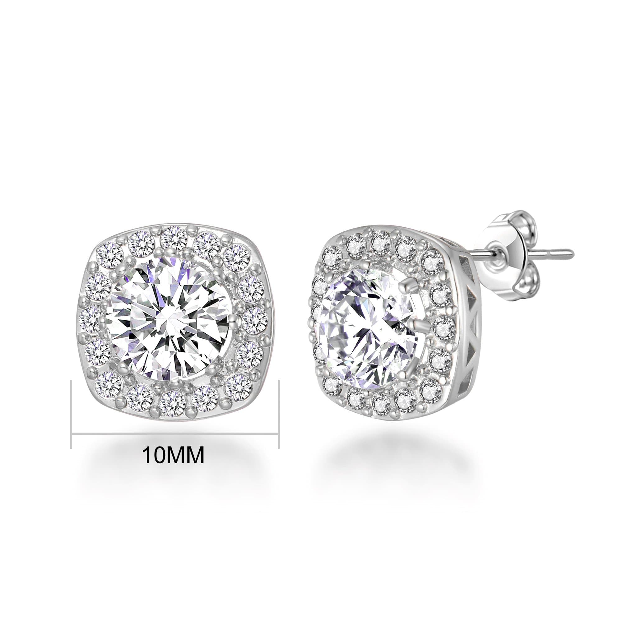 Silver Plated Square Halo Earrings Created with Zircondia® Crystals