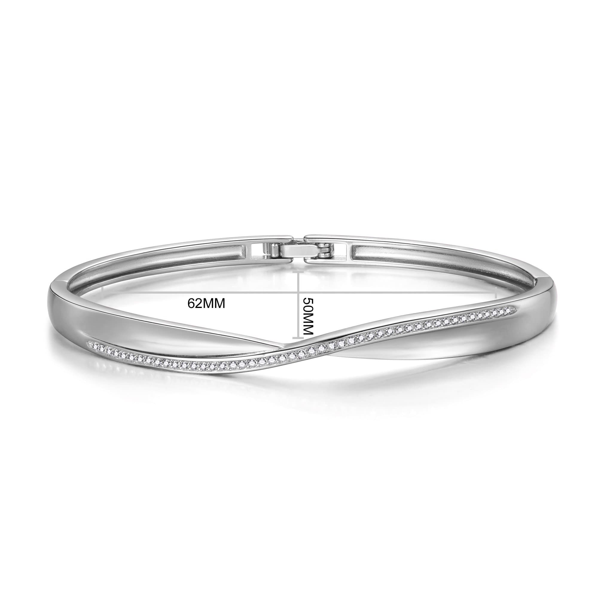 Silver Plated Arc Bangle Created with Zircondia® Crystals