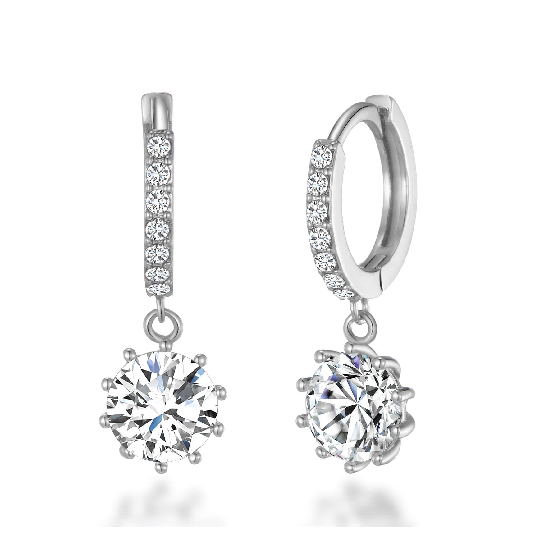 Silver Plated Solitaire Drop Hoop Earrings Created with Zircondia® Crystals