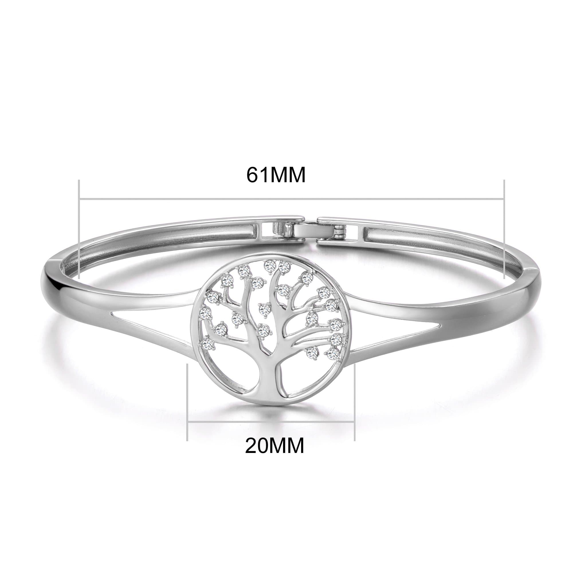 Silver Plated Tree of Life Cuff Bangle Created with Zircondia® Crystals