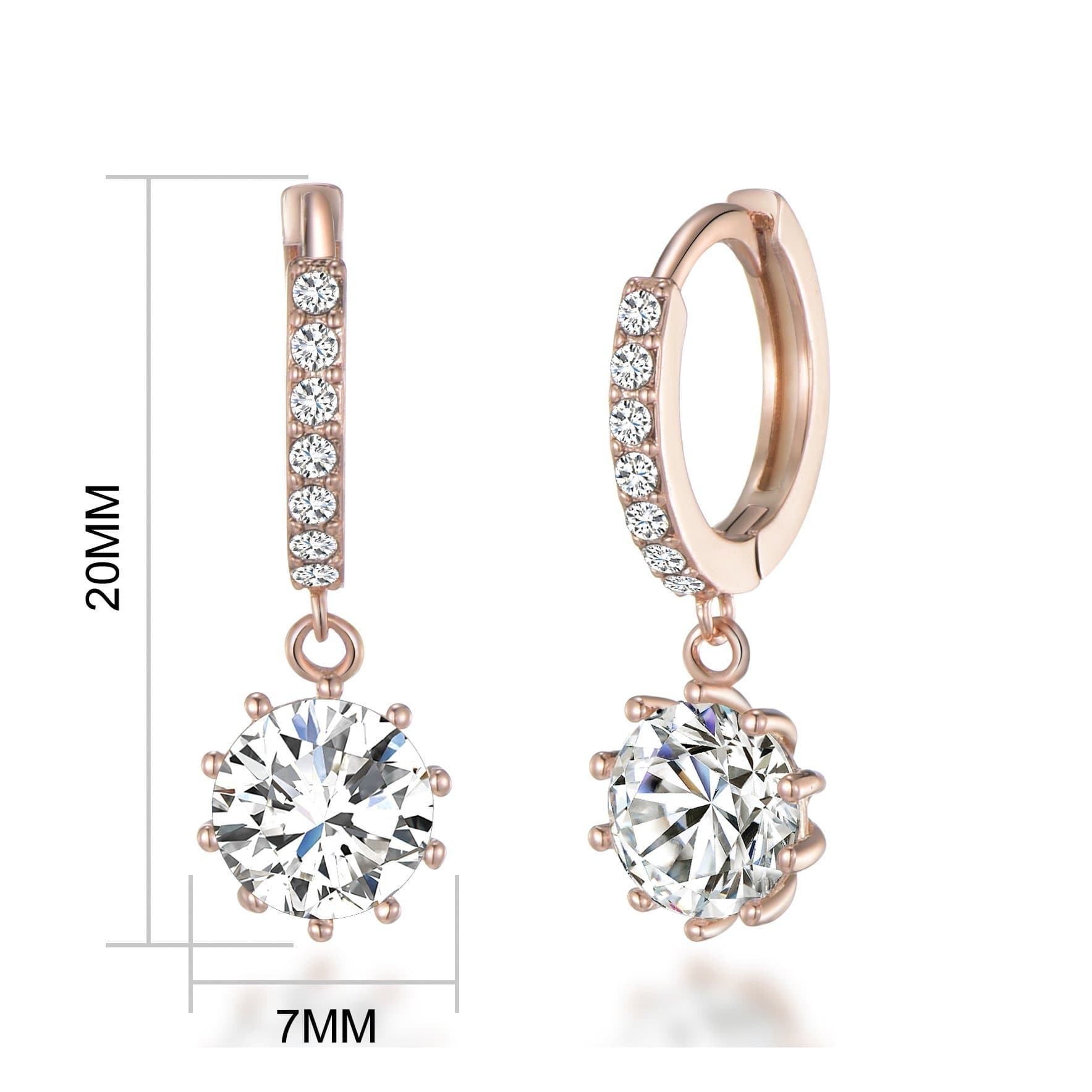 Rose Gold Plated Solitaire Drop Hoop Earrings Created with Zircondia® Crystals