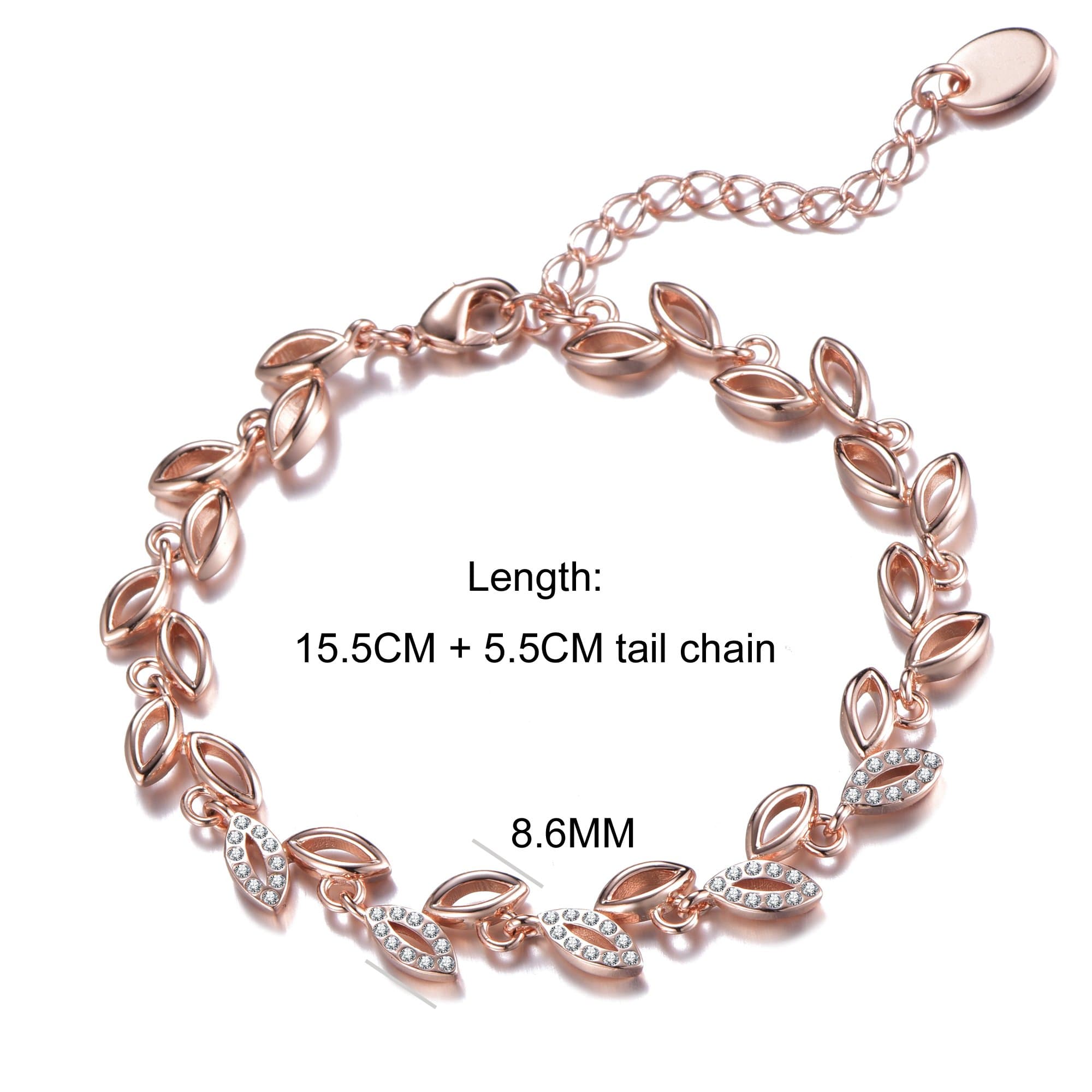 Rose Gold Plated Leaf Bracelet Created With Crystals From Zircondia®