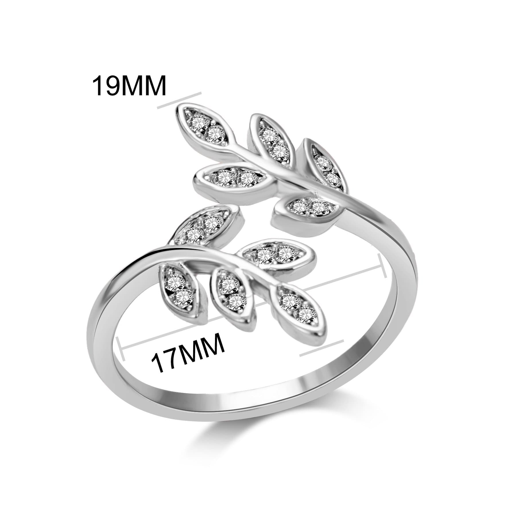 Silver Plated Leaf Ring Created with Zircondia® Crystals