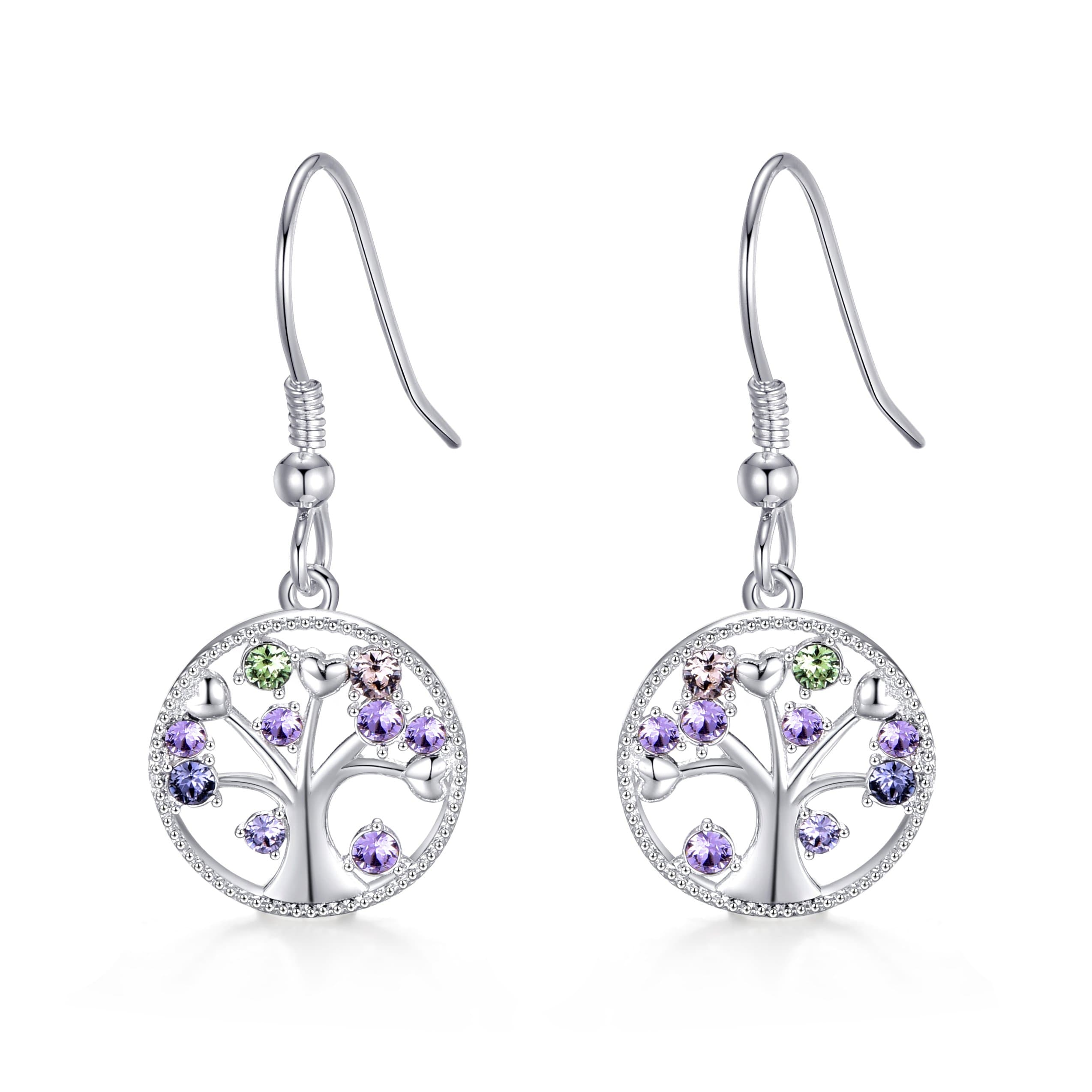 Silver Plated Chakra Tree of Life Drop Earrings Created with Crystals from Zircondia® by Philip Jones Jewellery