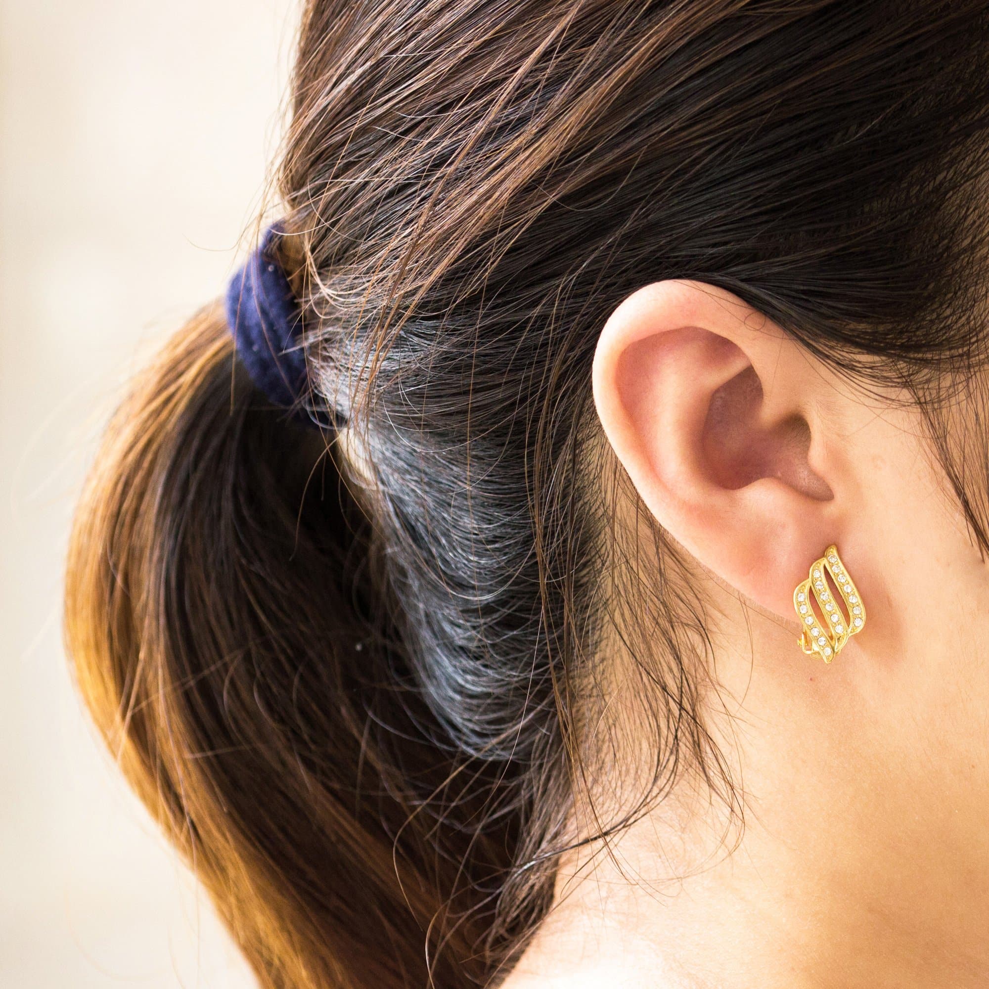 Gold Plated Triple Row Clip On Earrings Created with Zircondia® Crystals