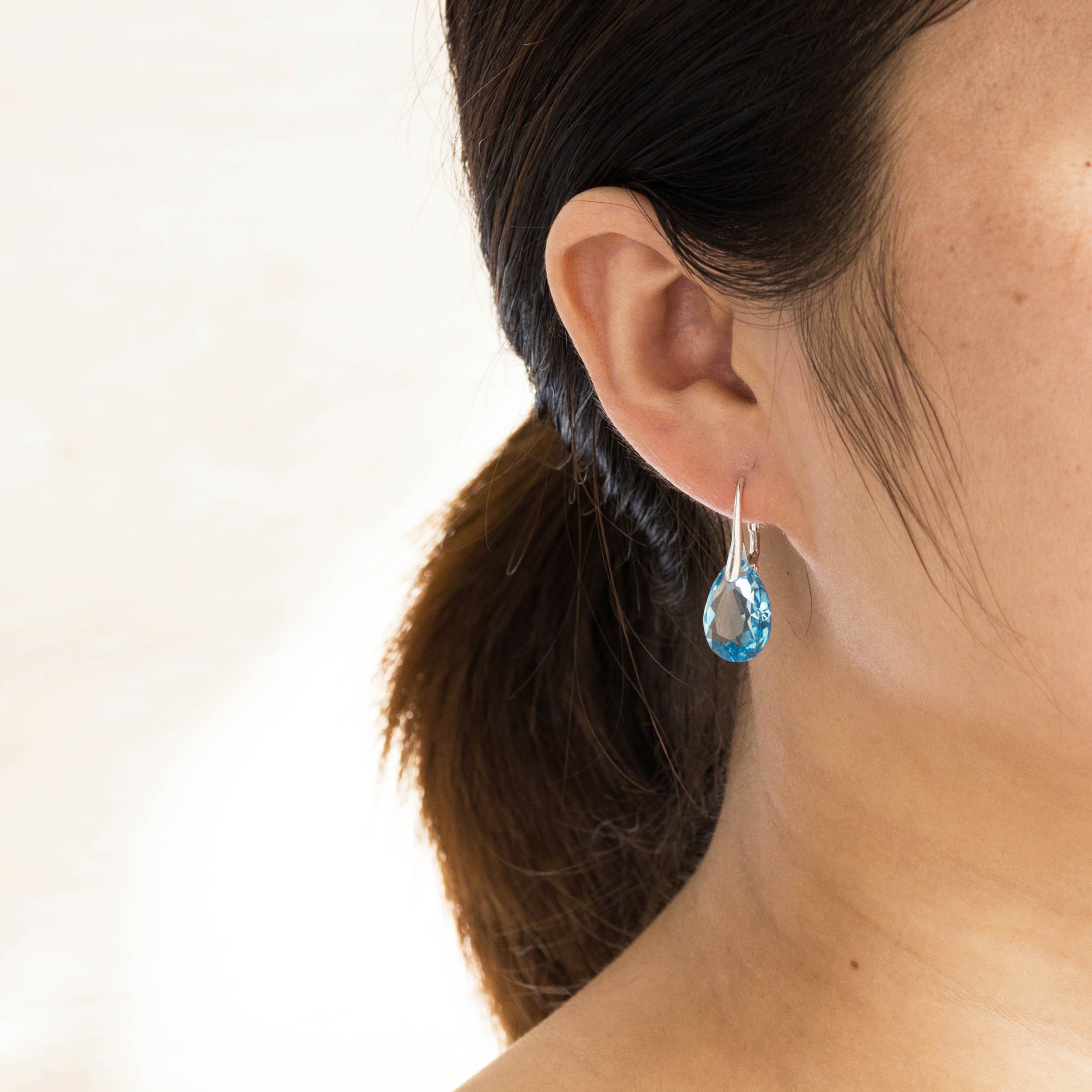 Sterling Silver Aquamarine Drop Earrings Created with Zircondia® Crystals