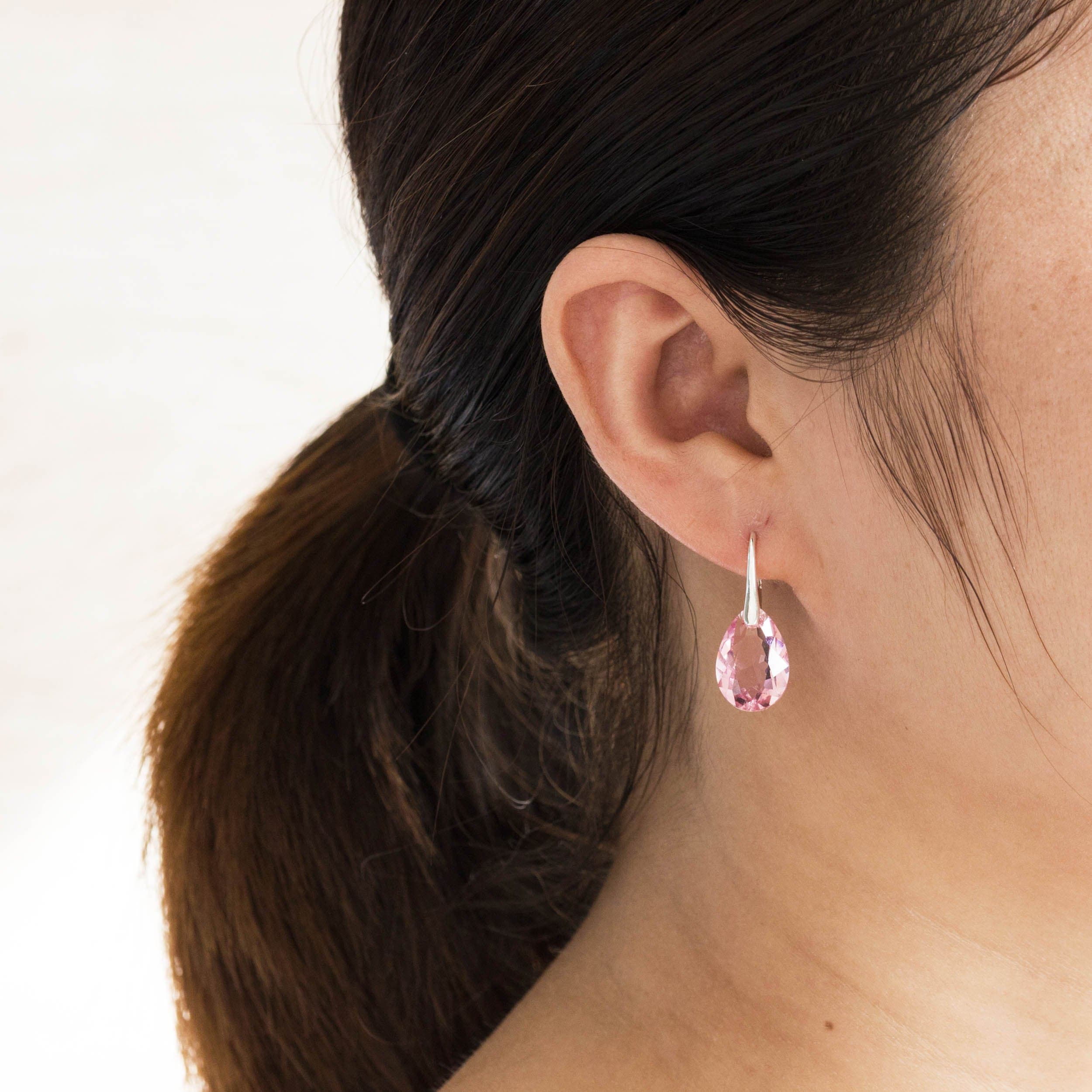 Sterling Silver Light Rose Drop Earrings Created with Zircondia® Crystals
